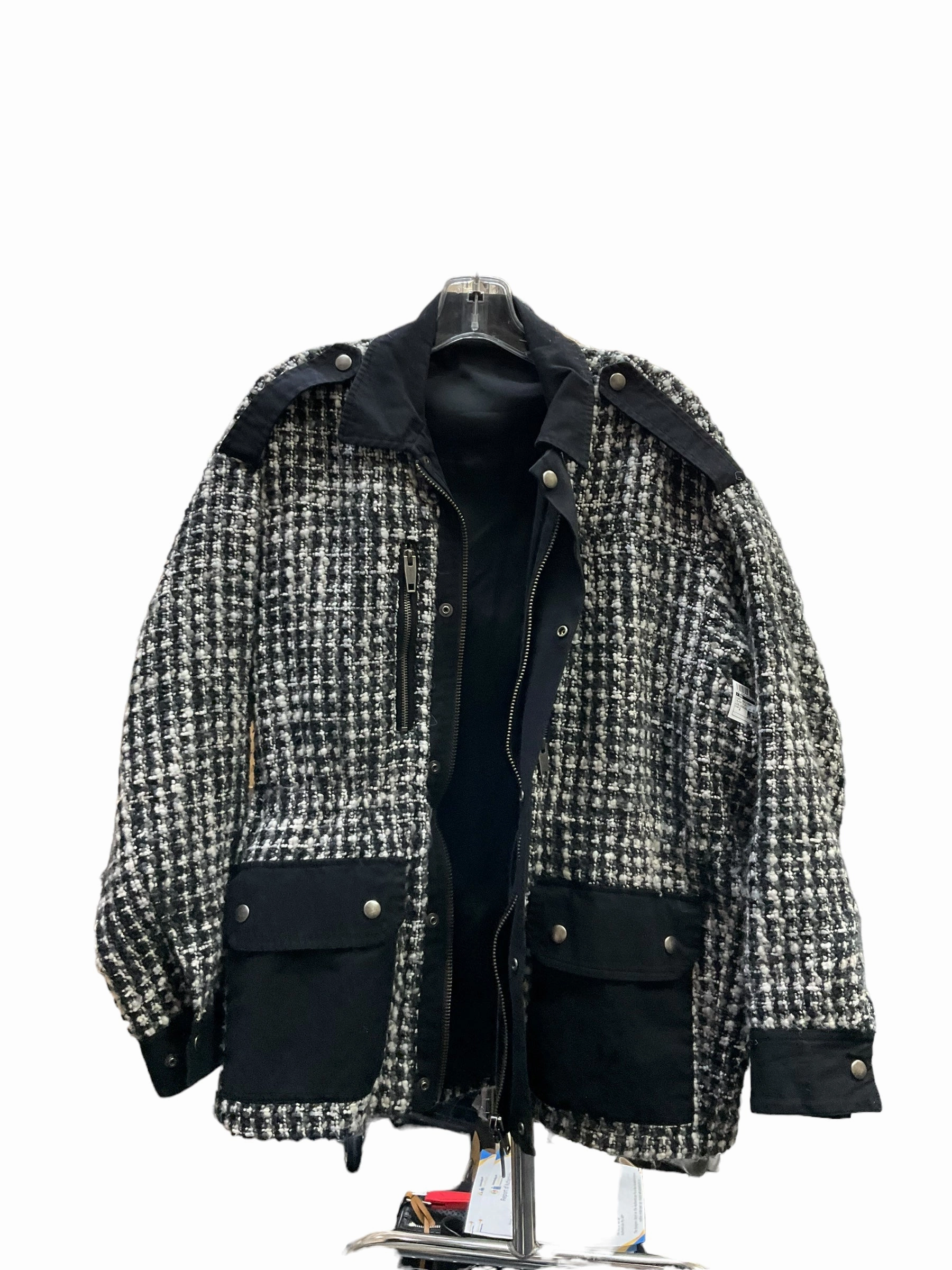 Coat Designer By Cma In Black & White, Size: 2 WaterResistantFabric Magnetic Fasteners