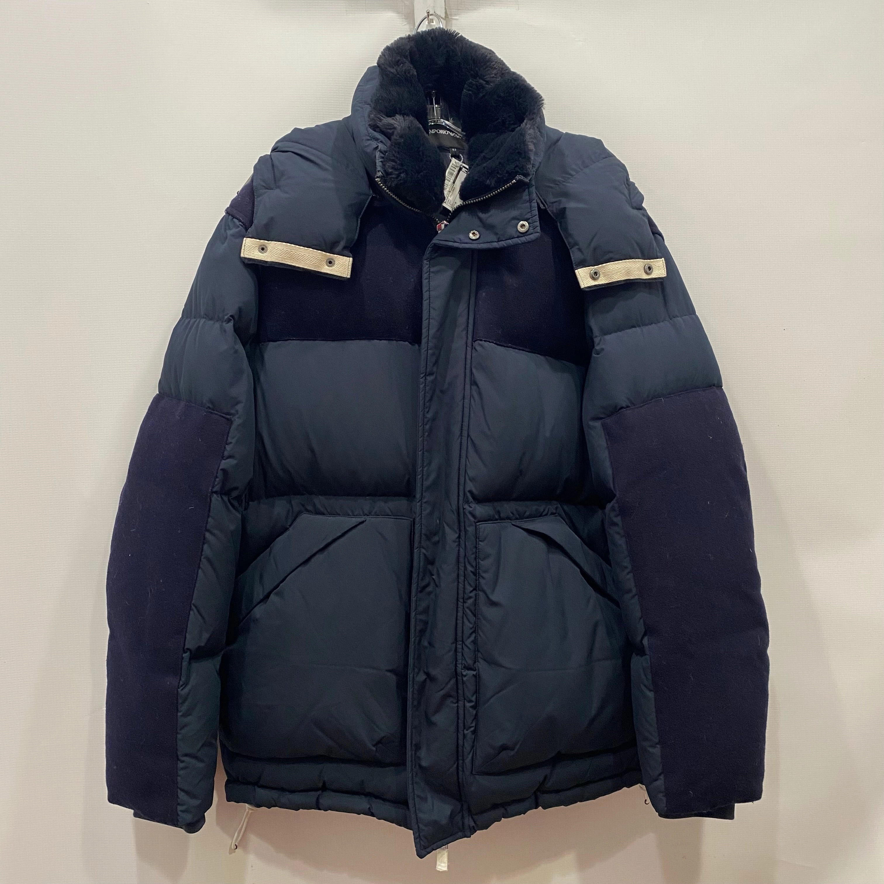 Coat Designer By Emporio Armani In Navy, Size: XL Light Reflective Logos HypoallergenicMaterial