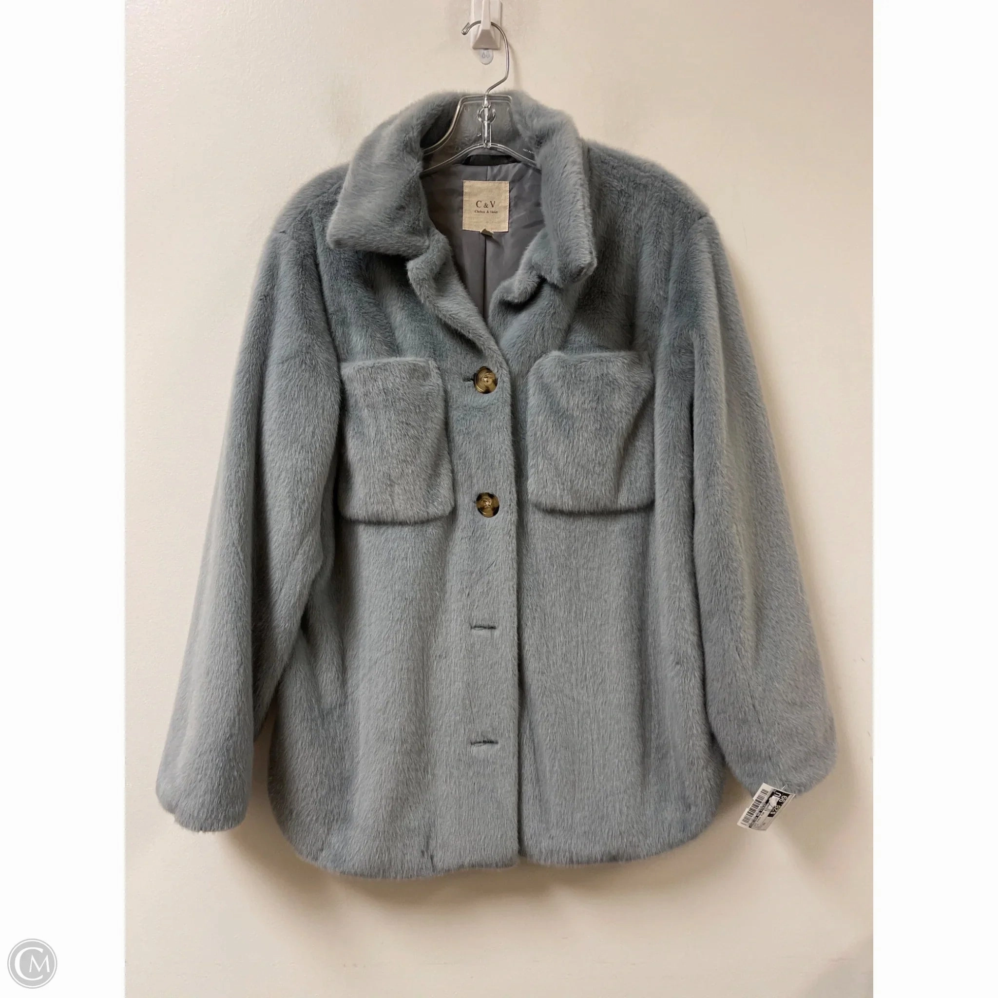 Layered Collar WaterResistantFabric Coat Faux Fur & Sherpa By Chelsea And Violet In Blue, Size: Xs