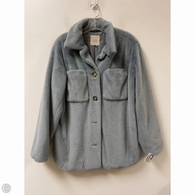 Layered Collar WaterResistantFabric Coat Faux Fur & Sherpa By Chelsea And Violet In Blue, Size: Xs