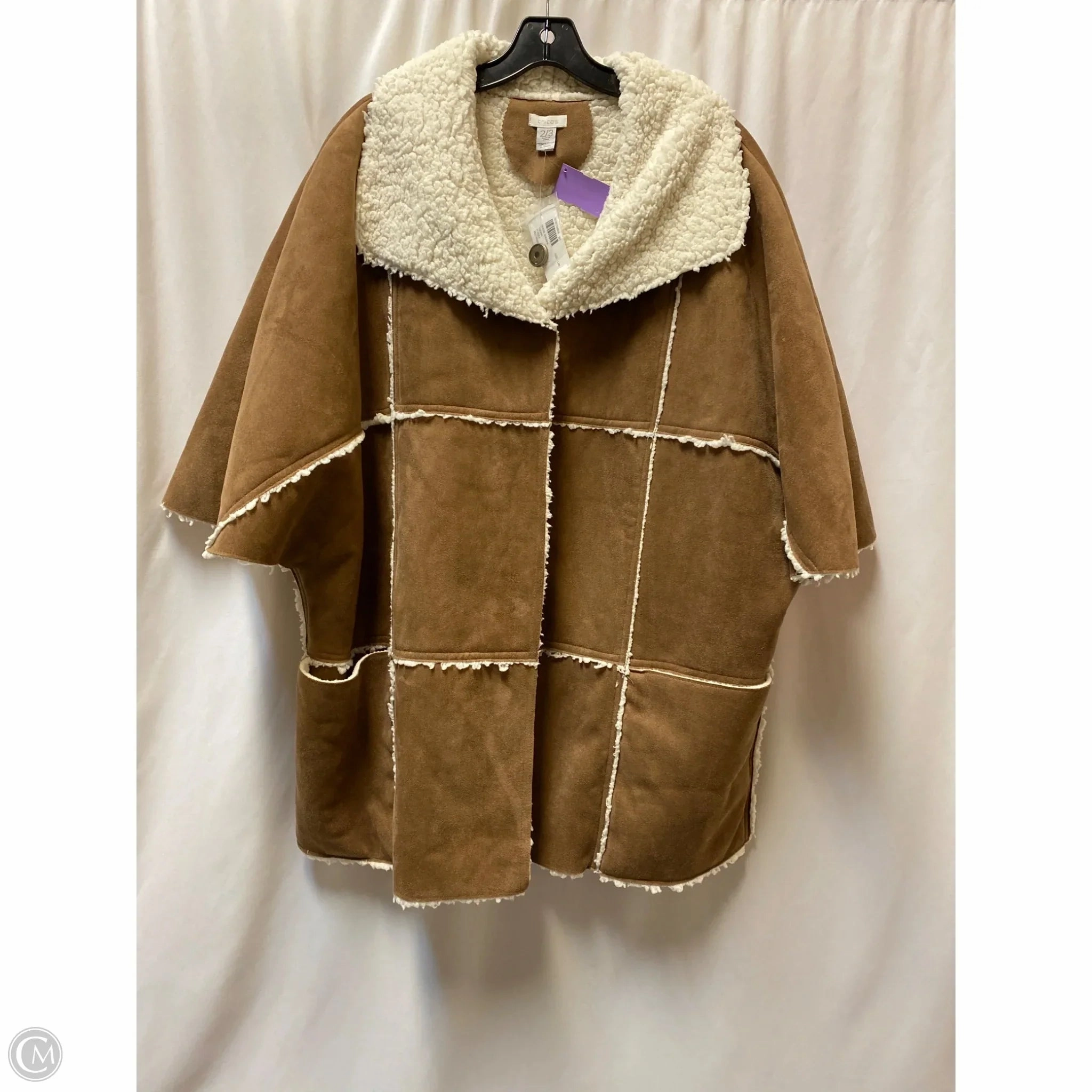 Flexible Cuffs Articulated Knees Coat Faux Fur & Sherpa By Chicos In Brown, Size: Xl