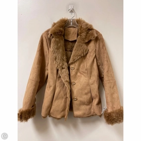 High Collar Design Coat Faux Fur & Sherpa By Clothes Mentor In Tan, Size: M