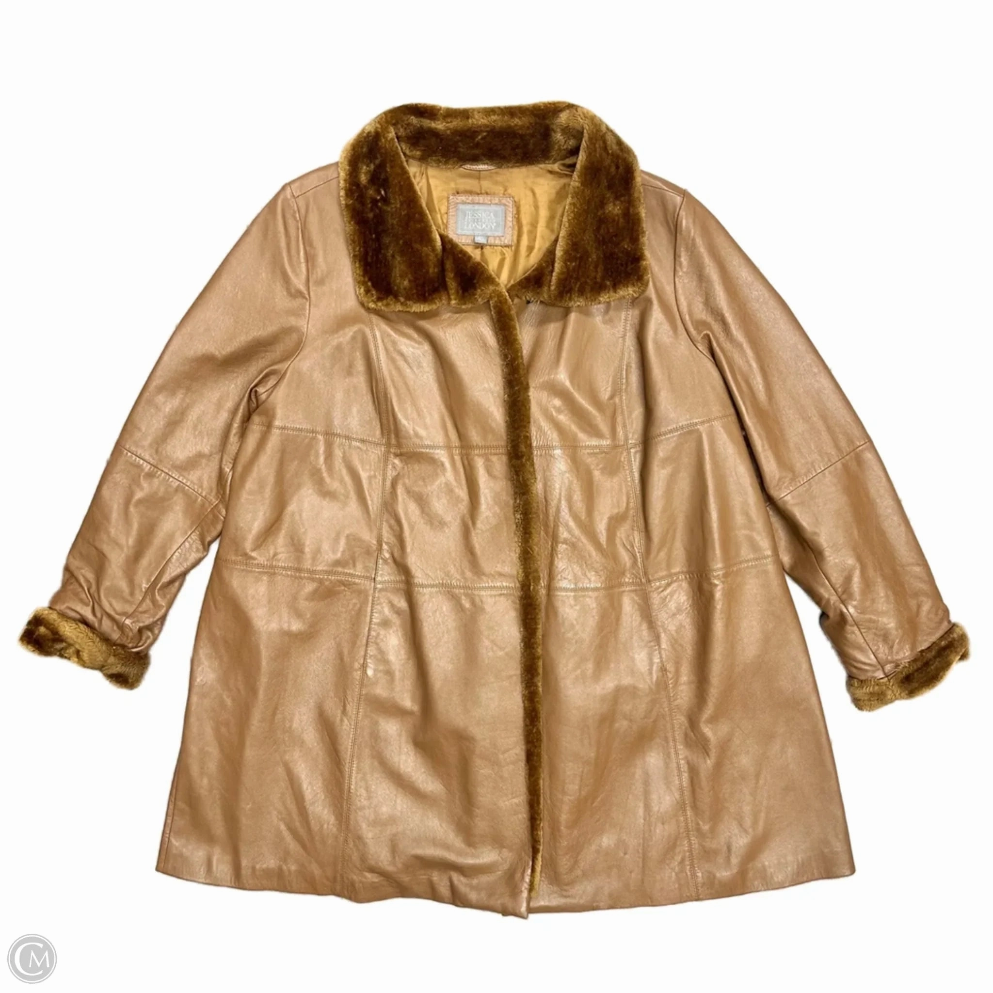 Plaid Design Coat Faux Fur & Sherpa By Jessica London In Brown, Size: 4x