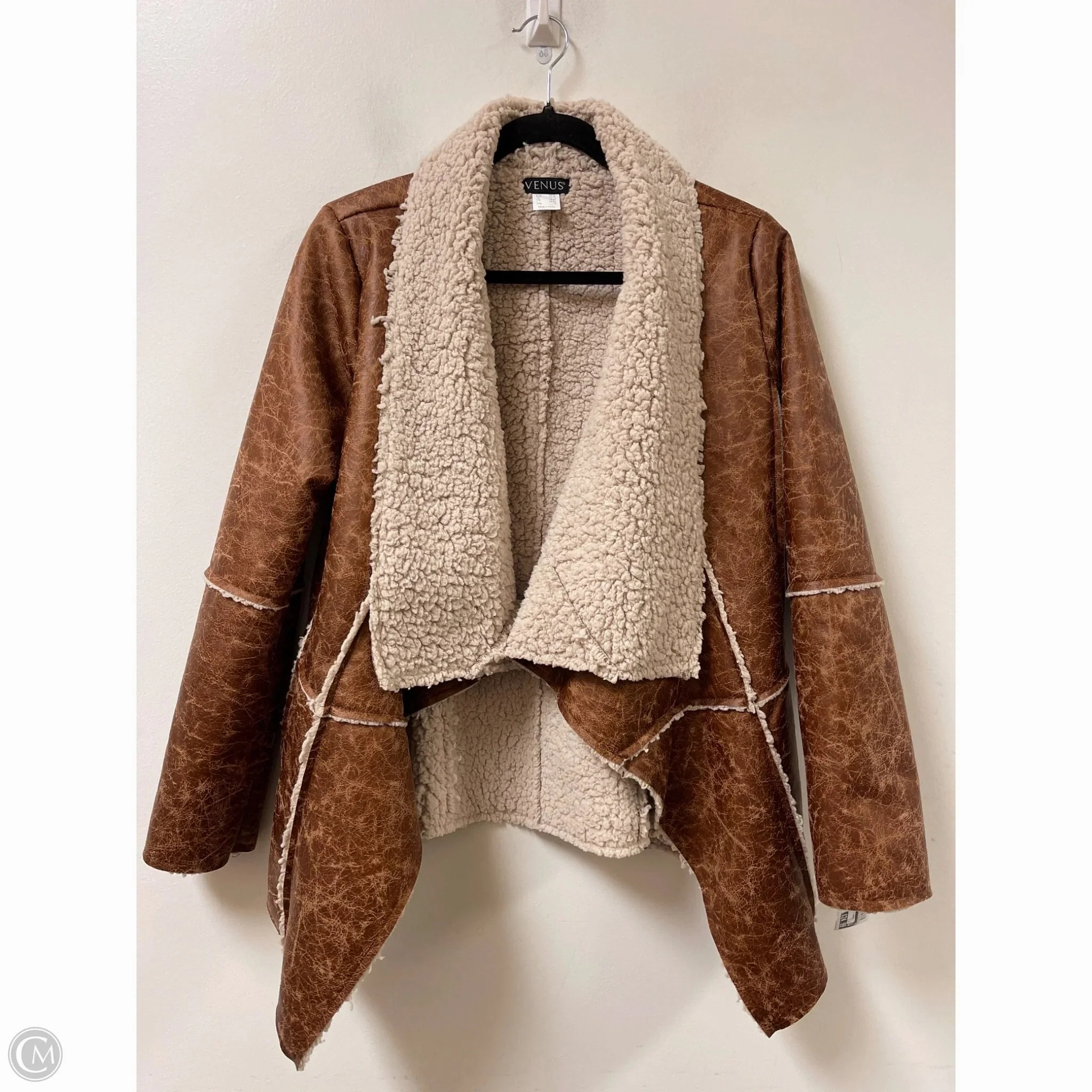 WaterResistantFabric Coat Faux Fur & Sherpa By Venus In Brown, Size: S