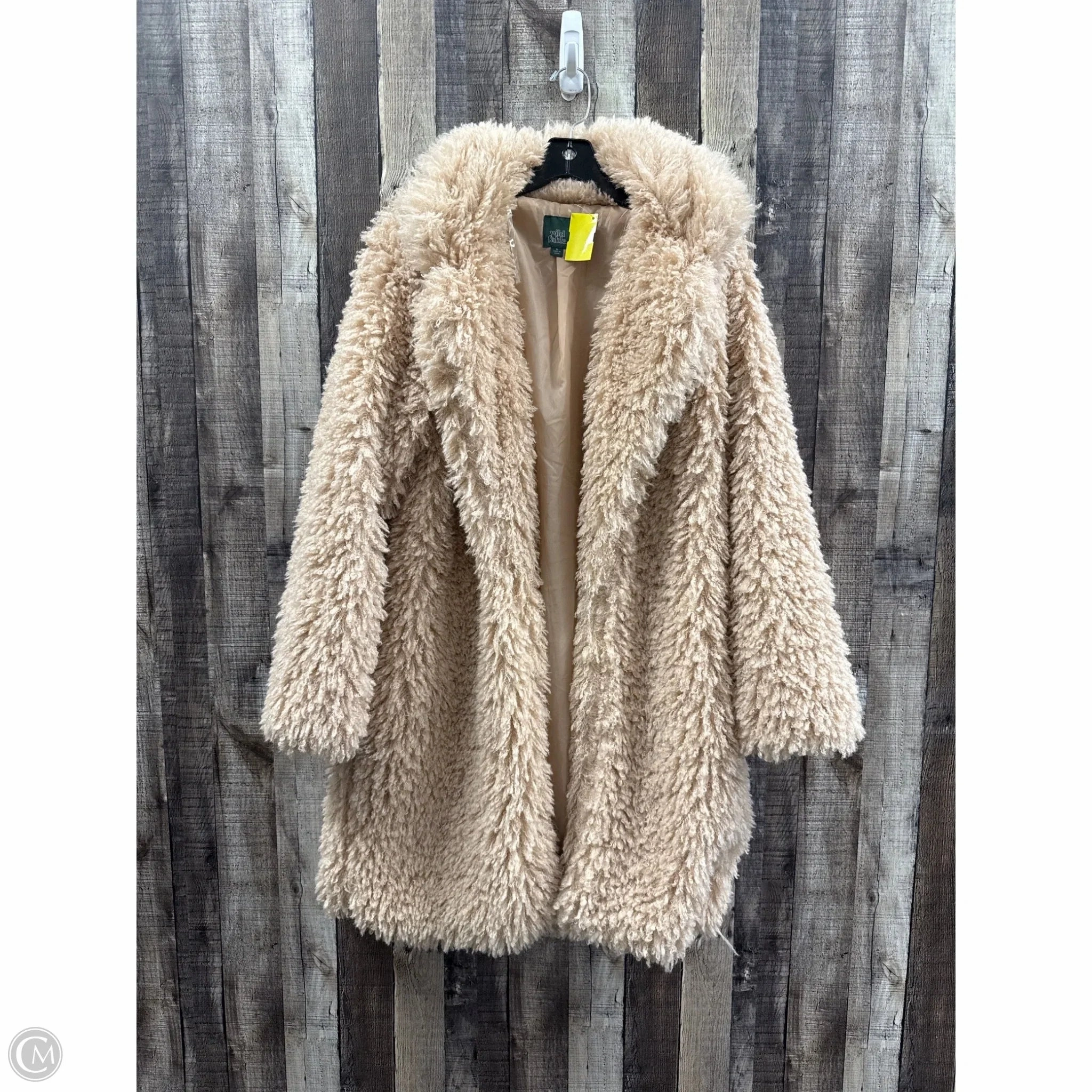 Adjustable drawstring Coat Faux Fur & Sherpa By Wild Fable In Tan, Size: Xl
