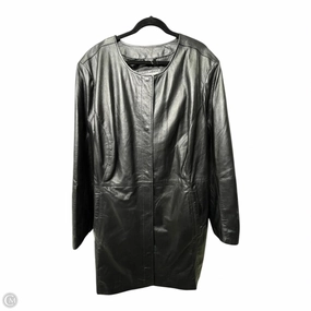 Organic Cotton Blend fall season Coat Leather By Jessica London In Black, Size: 3x