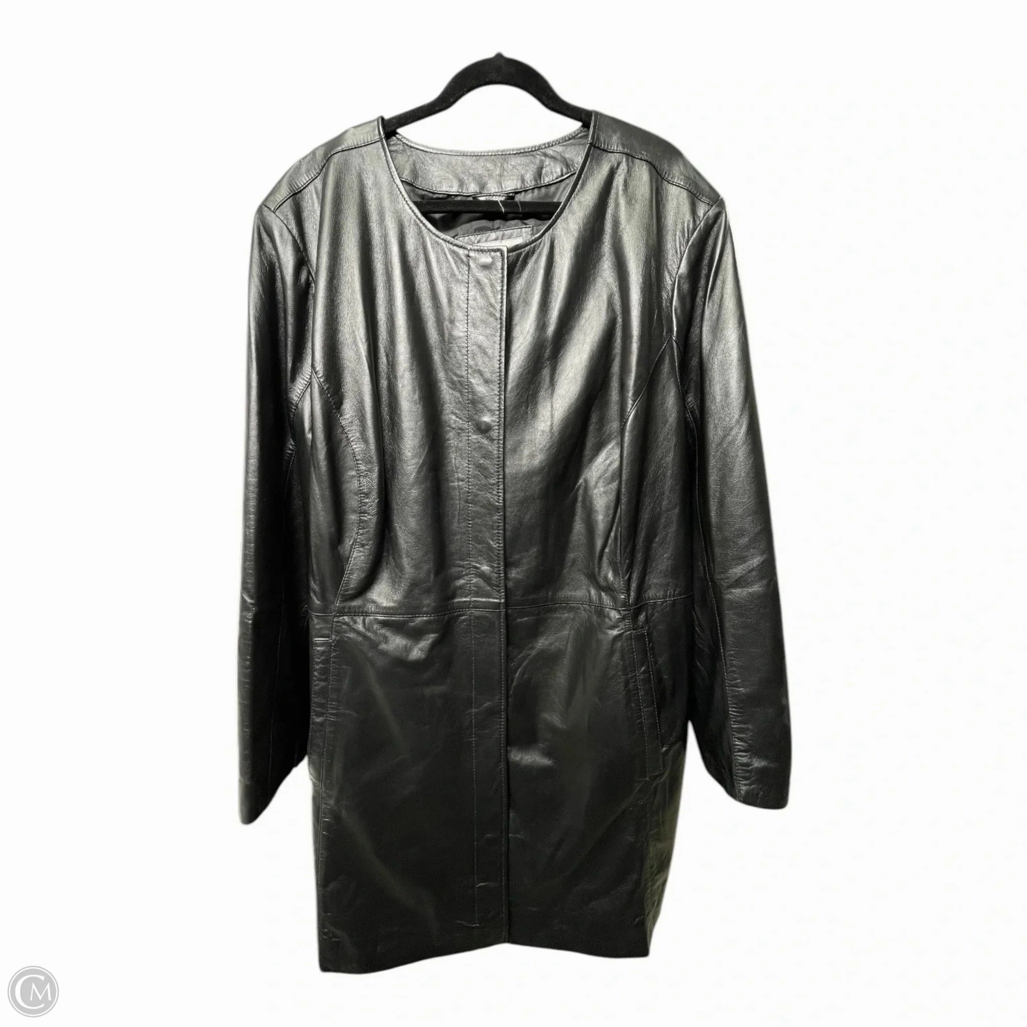 Organic Cotton Blend fall season Coat Leather By Jessica London In Black, Size: 3x