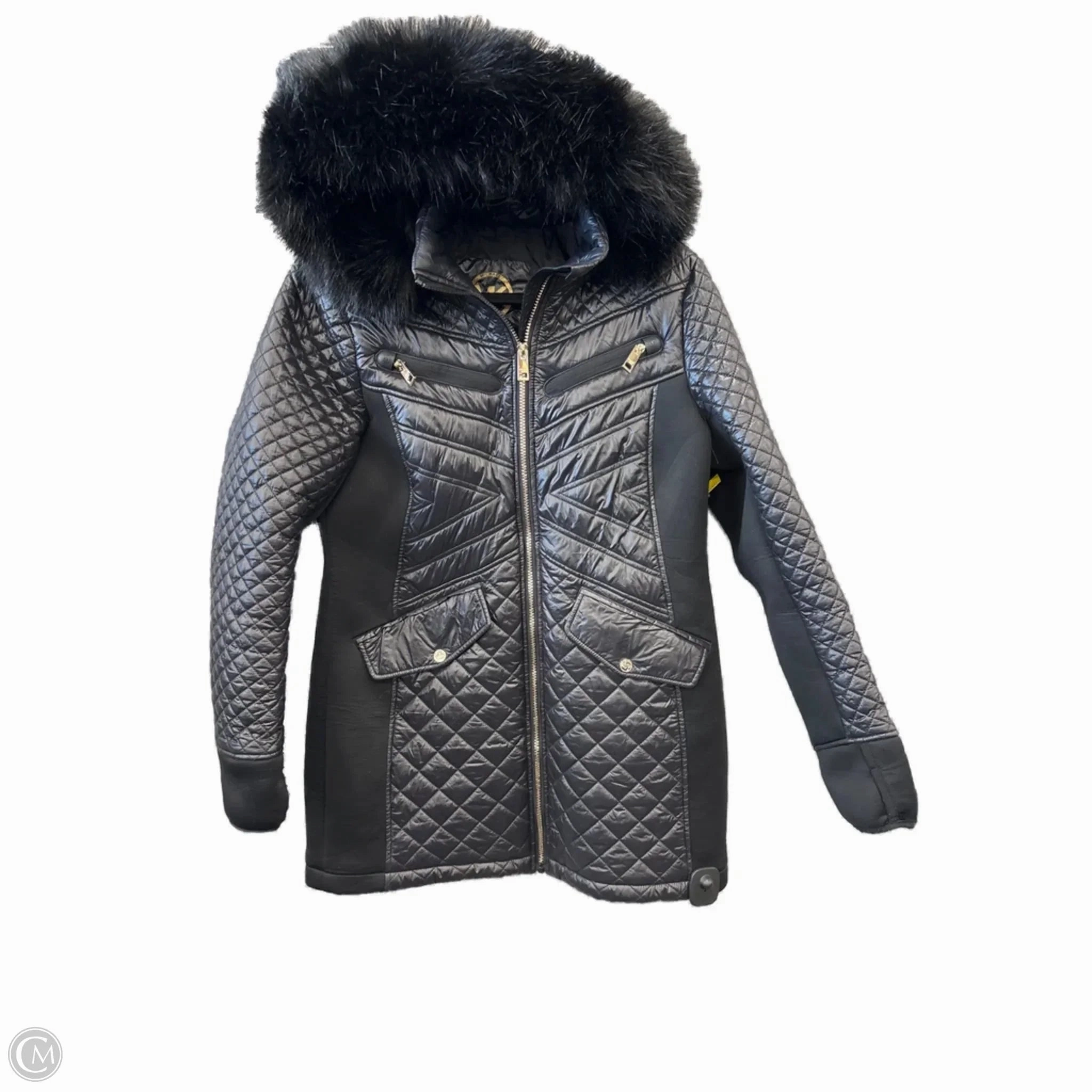 Coat Parka By Michael By Michael Kors In Black, Size: M Sleek Layer Look Quilted Interior Layer