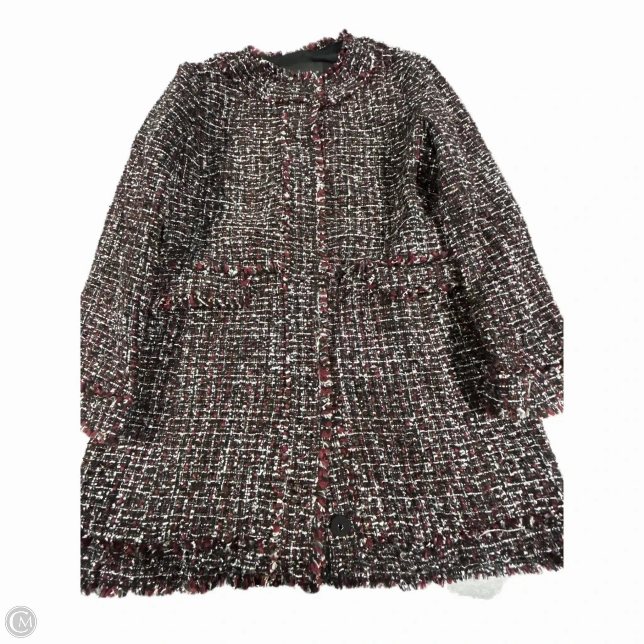 Zippered Closures High Collar Design Coat Peacoat By Ann Taylor In Black & Purple, Size: 2