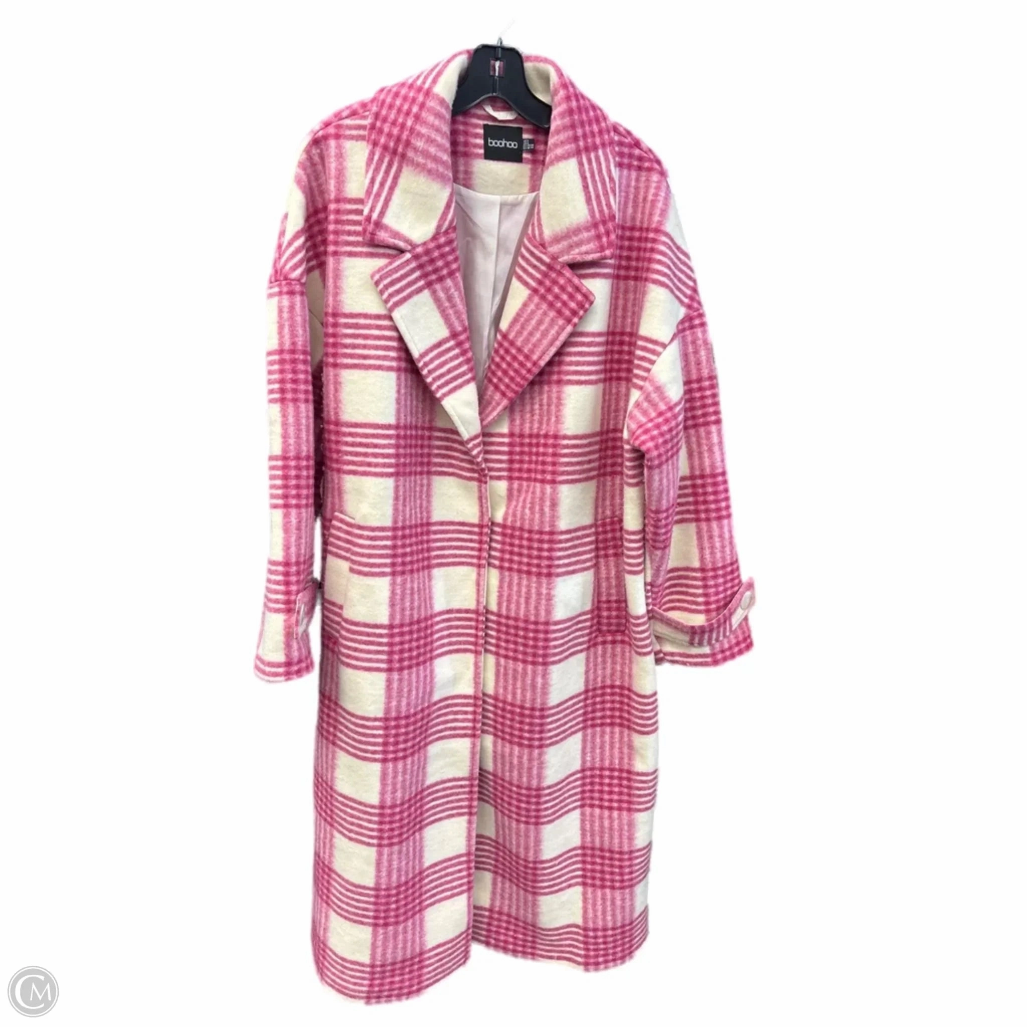 Scratch Resistant Zippers Ventilated Back Panel Coat Peacoat By Boohoo Boutique In Pink & White, Size: S
