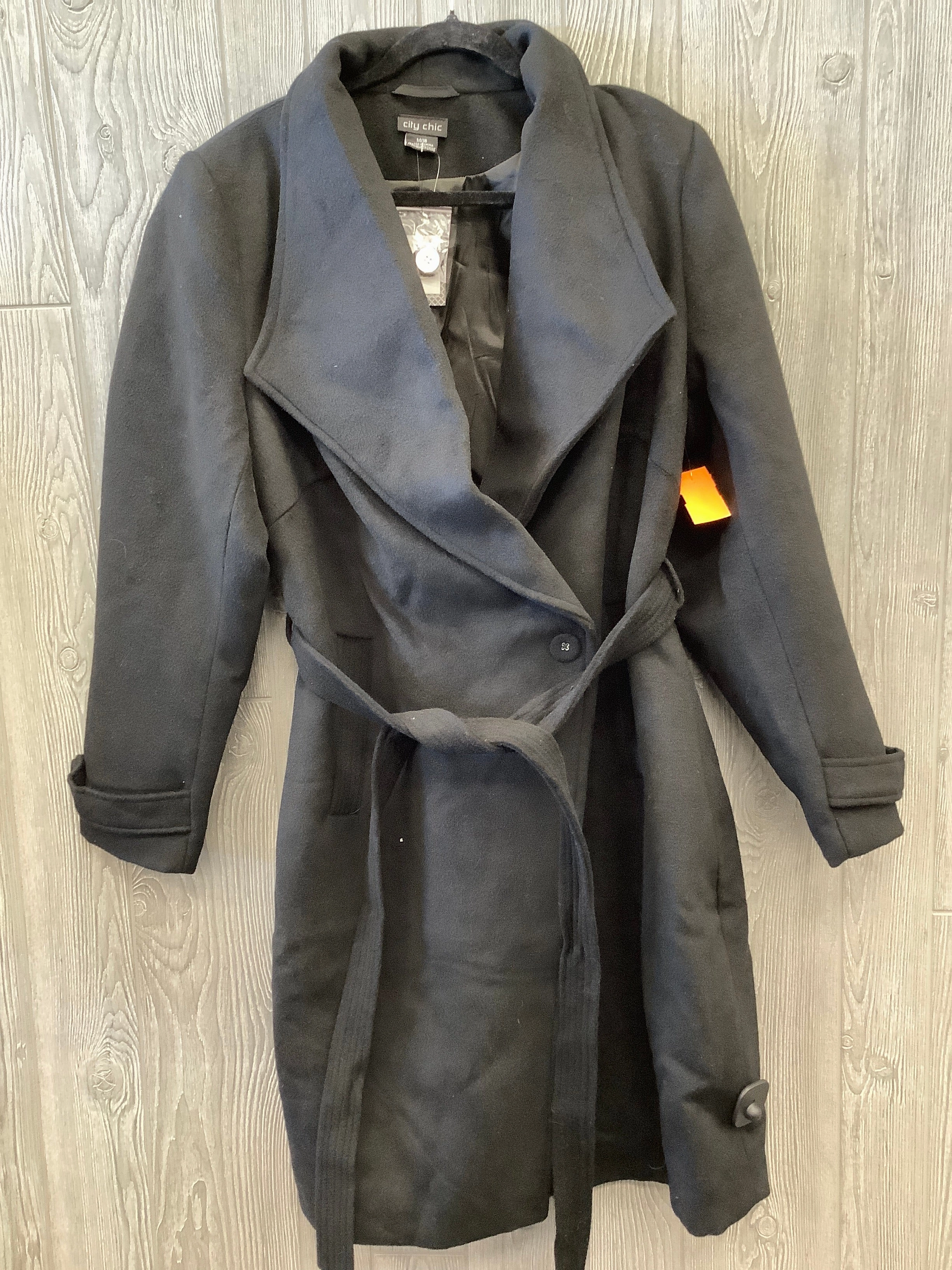 Layered Collar Ventilation Panels Coat Peacoat By City Chic In Black, Size: M