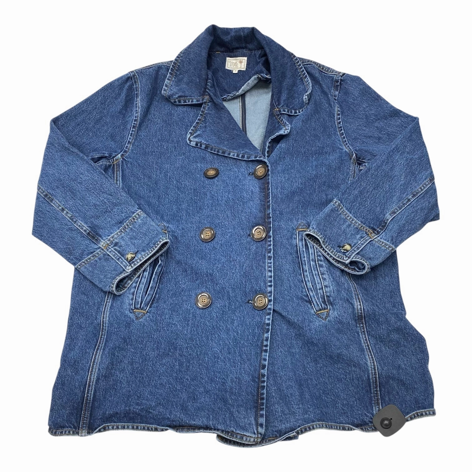 Multi Pocket Cool Climate Coat Peacoat By Cmb In Blue Denim, Size:S