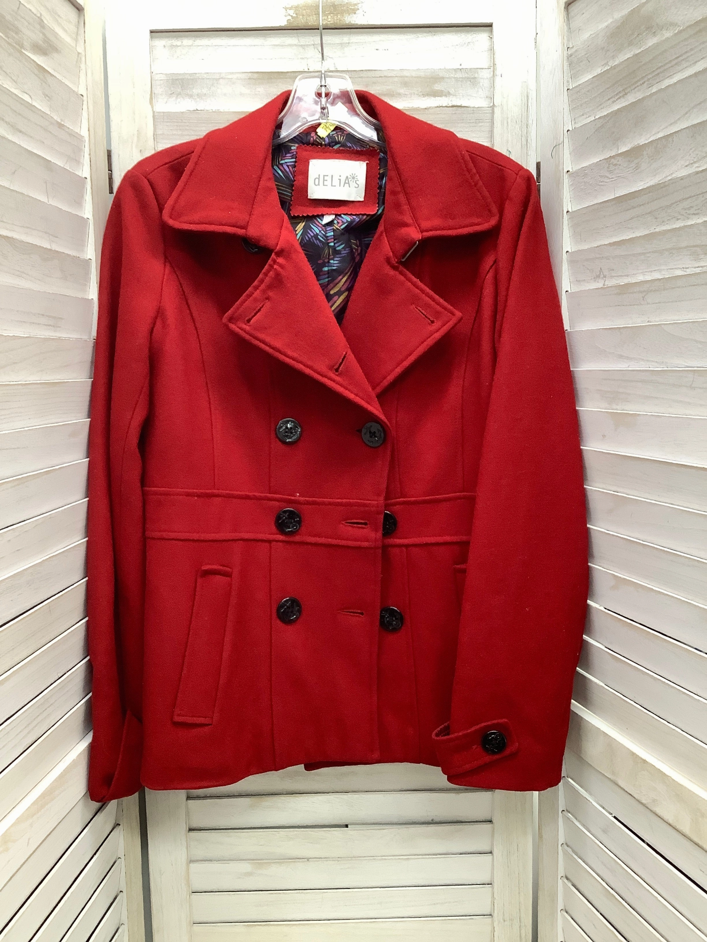 Coat Peacoat By Delias In Red, Size: S Eco Friendly Fabric Noise Free Zipper
