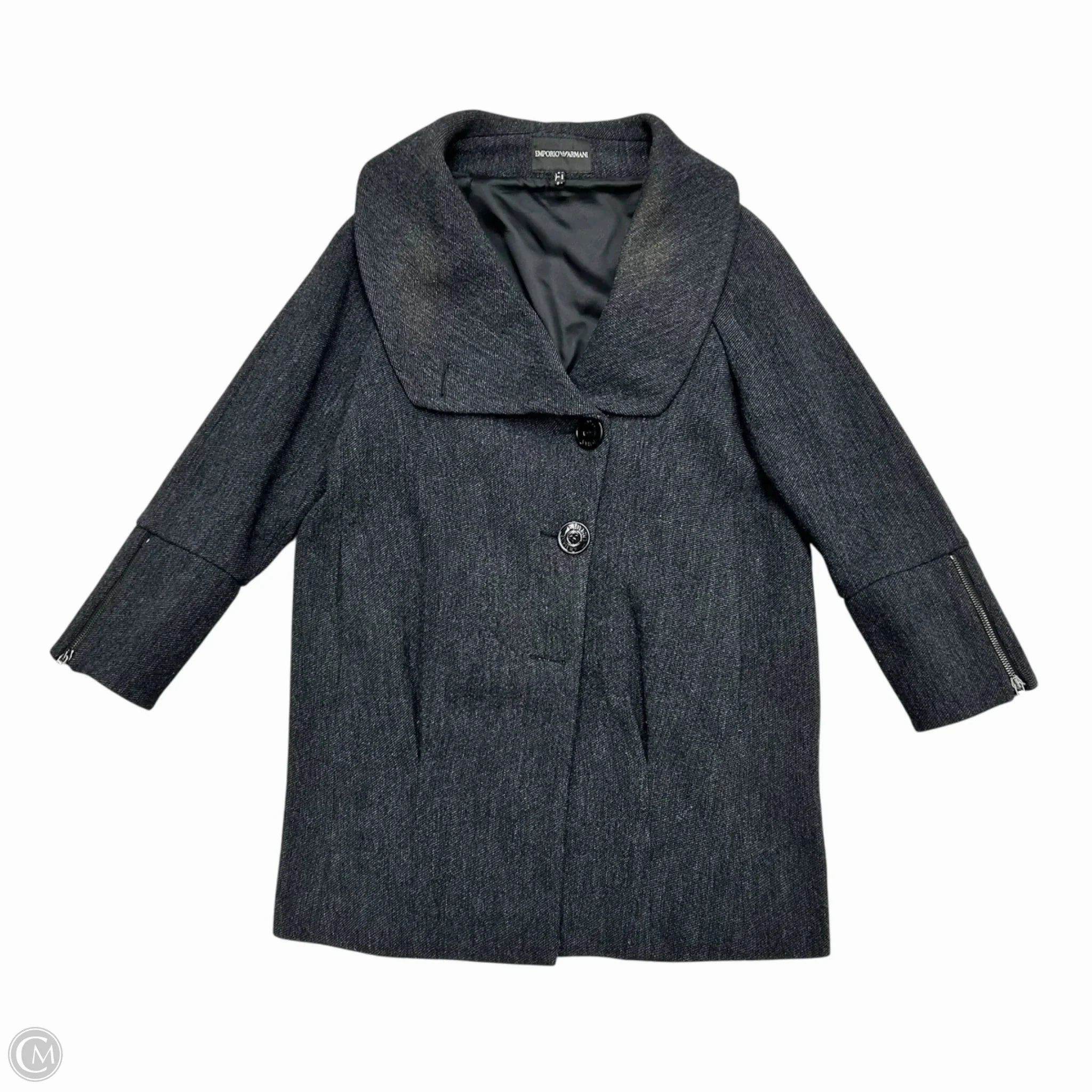 Coat Peacoat By Emporio Armani In Grey, Size: S Flexible Fleece Lining Asymmetric Hemline