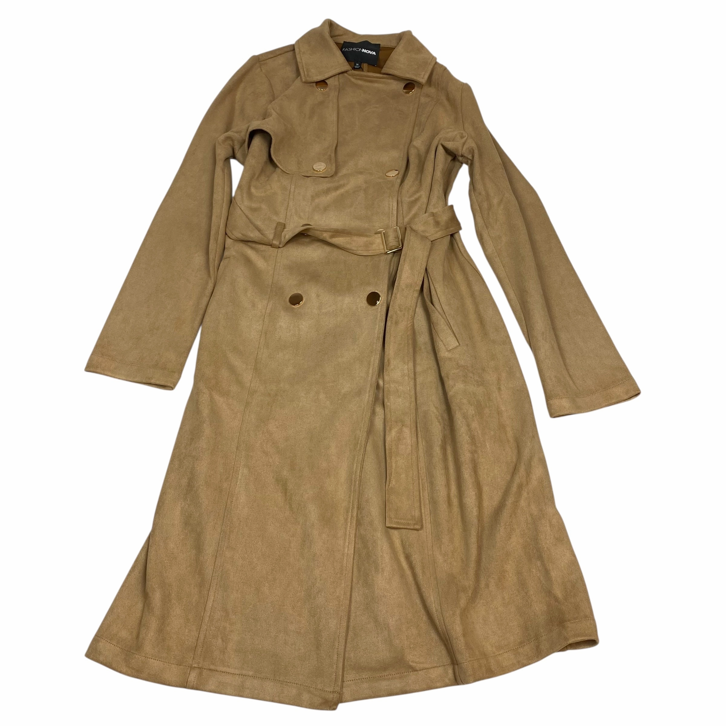 Airy Cloth Coat Peacoat By Fashion Nova In Brown, Size:1X