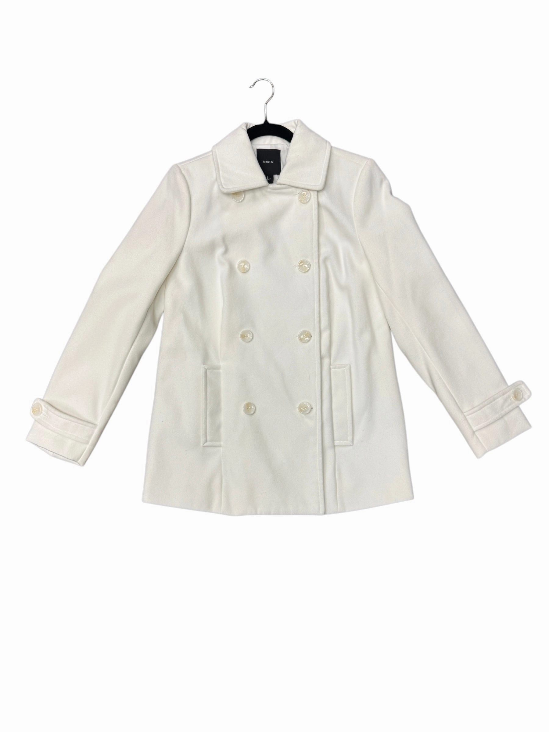 Coat Peacoat By Forever 21 In White, Size: M Utility Inspired Look Fit For Daily