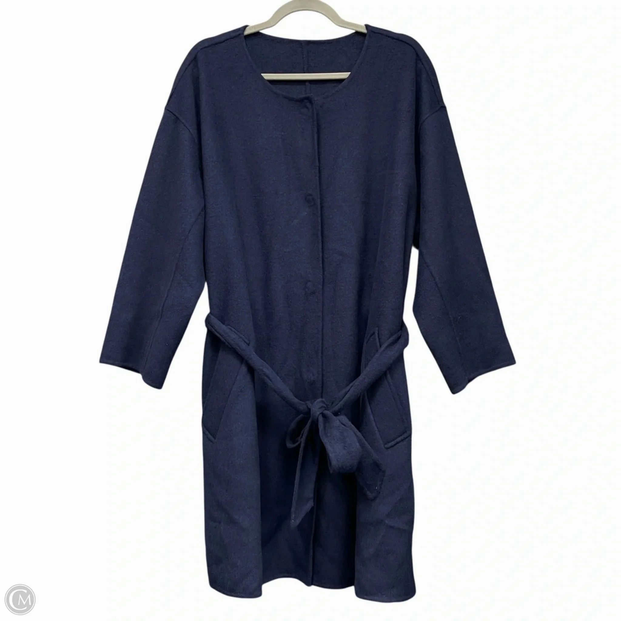 Bonded Edge Finish Layered Collar Coat Peacoat By Isaac Mizrahi Live Qvc In Navy, Size: L