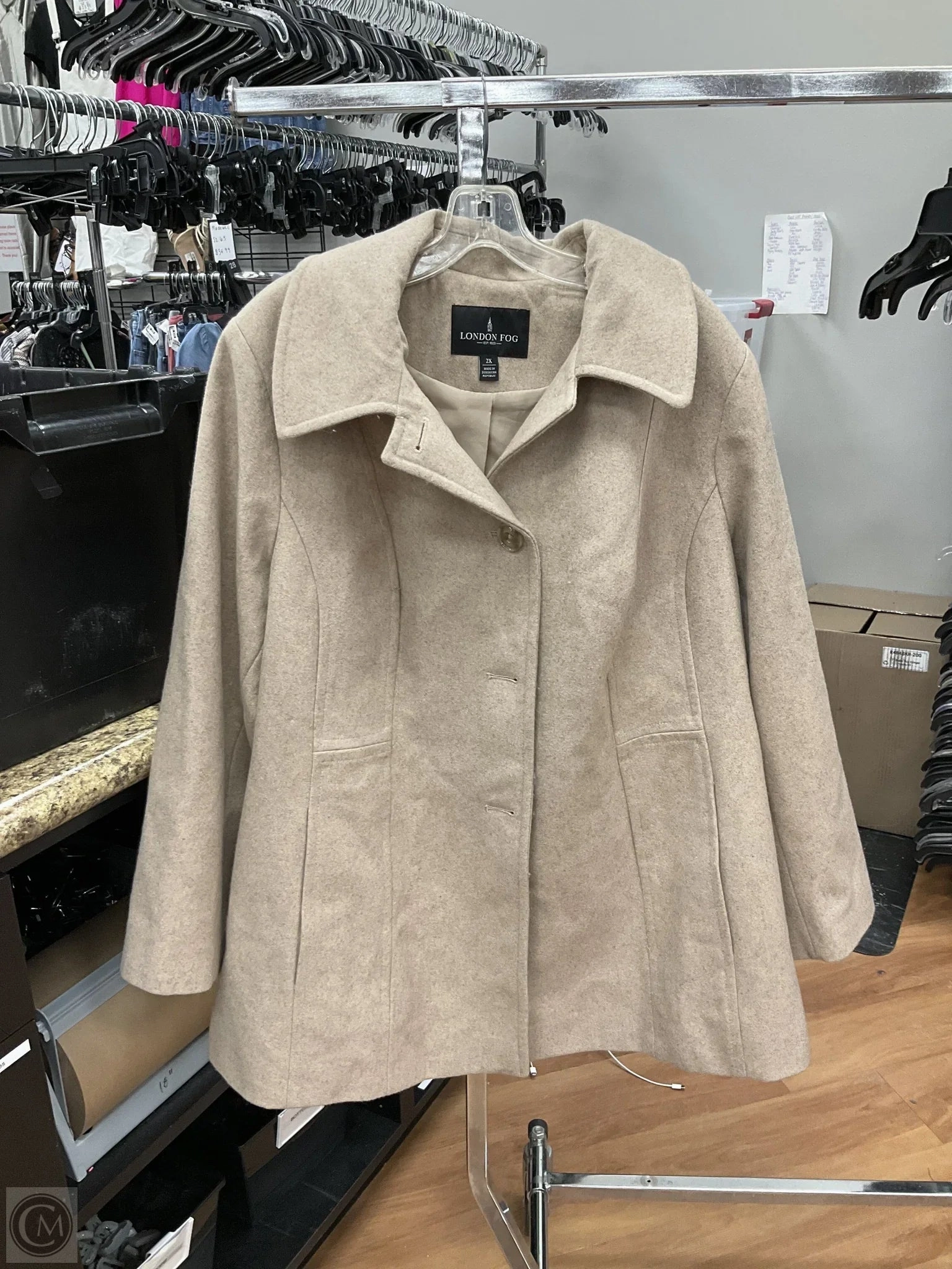 Durable Corrosion Resistant Zippers Adjustable Hem Coat Peacoat By London Fog In Beige, Size: 2x