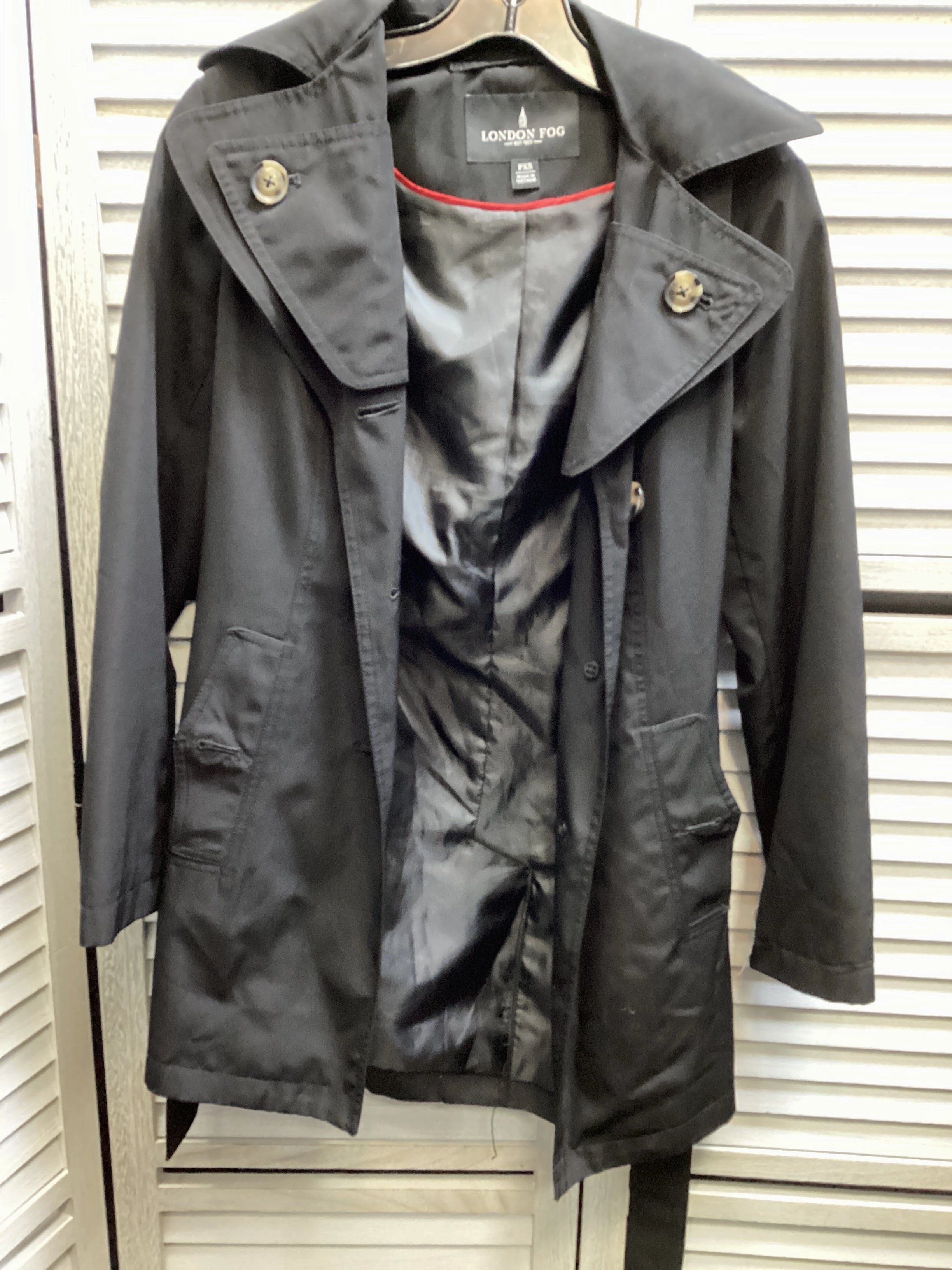 Belted Waist Coat Peacoat By London Fog In Black, Size: Petite   Xs