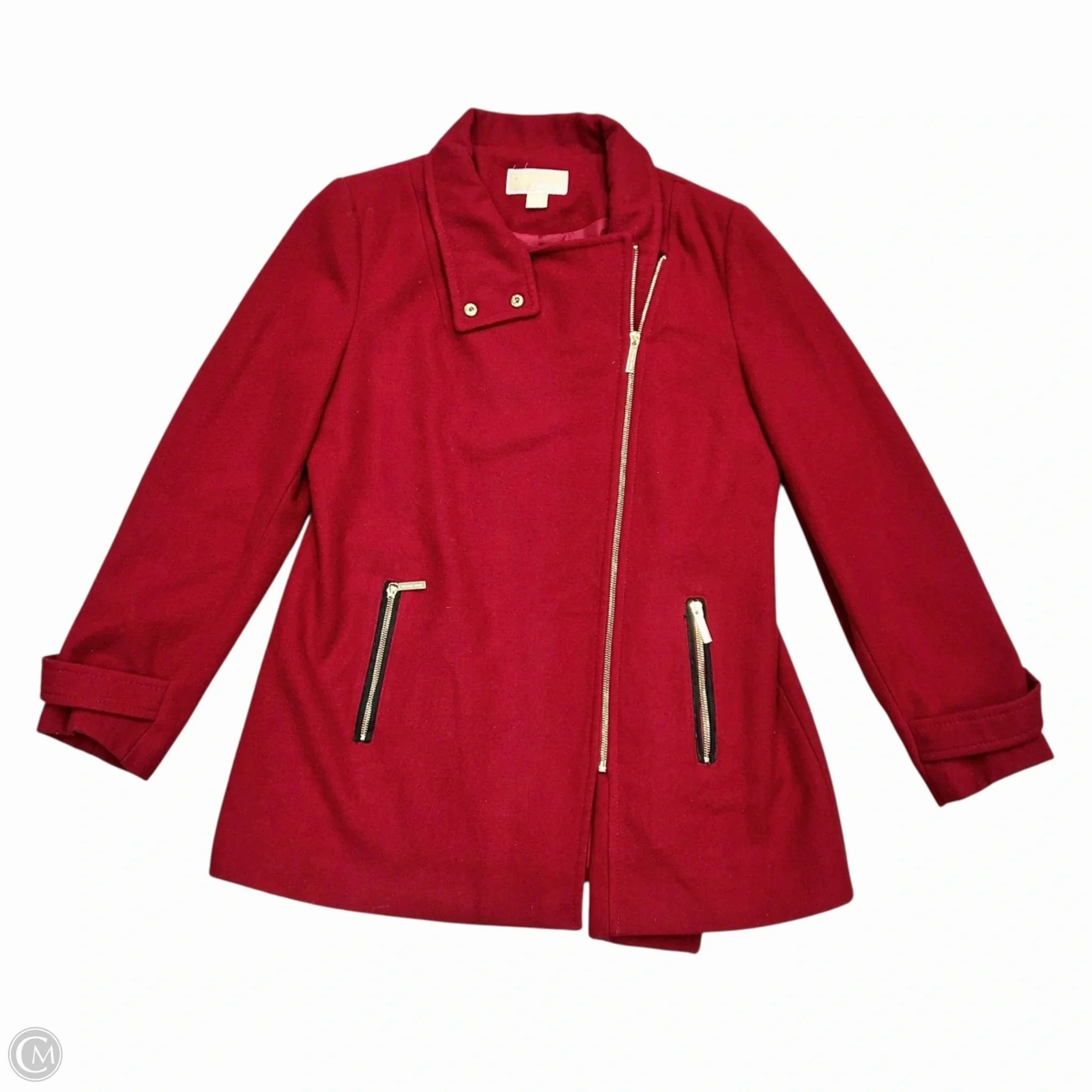 Coat Peacoat By Michael By Michael Kors In Red, Size: L Quilted Stitching Pattern Easy Care Fabric