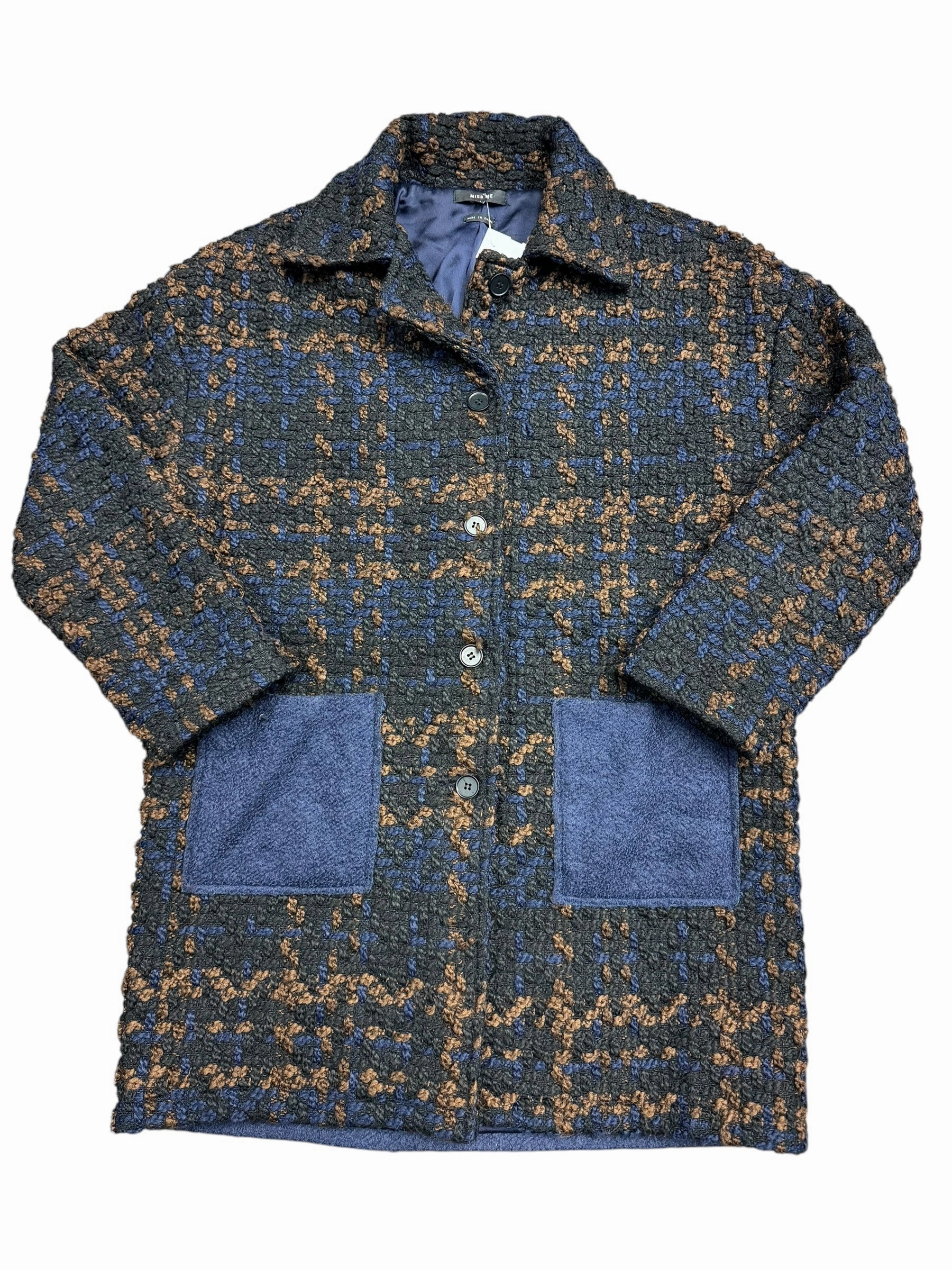 ZipperClosure Coat Peacoat By Miss Me In Black & Blue, Size: M