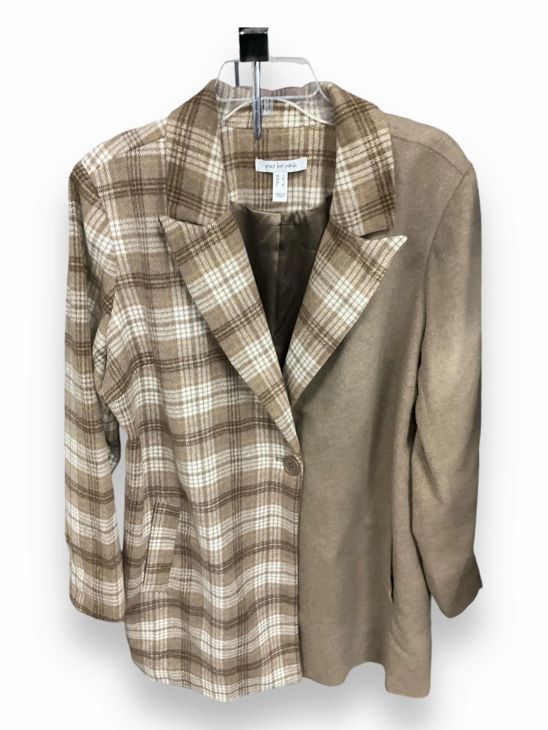 Trail To Town Eco Friendly Coat Peacoat By Peace Love World In Plaid Pattern, Size: L