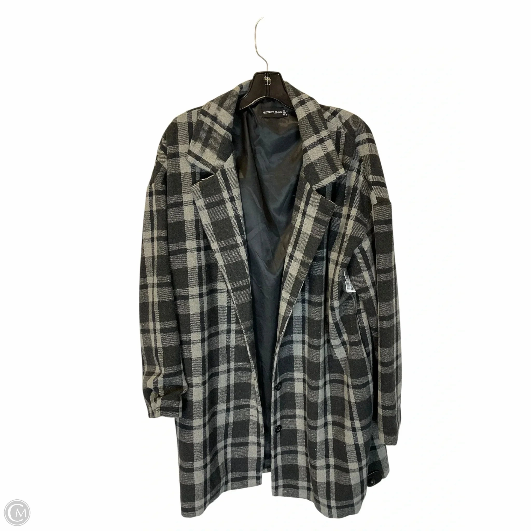 Coat Peacoat By Pretty Little Thing In Plaid Pattern, Size: S Rainy Day