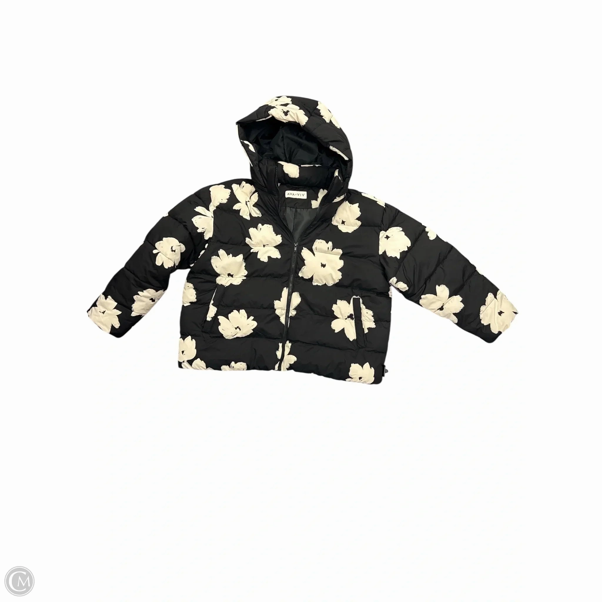 Coat Puffer & Quilted By Ava & Viv In Black, Size: 1x Kangaroo Pocket Bonded Closure Mechanism