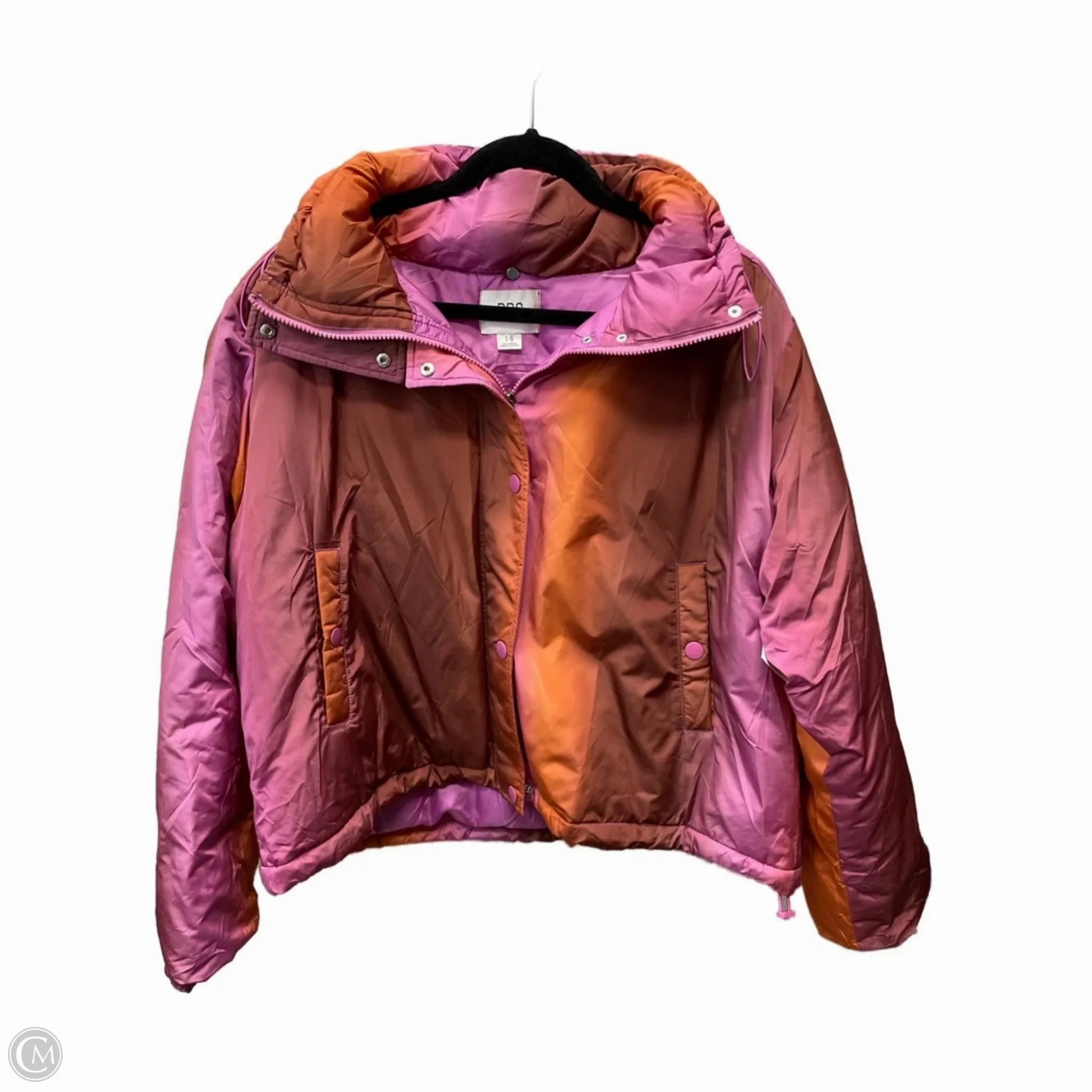 Softshell Construction Heat Reflective Tech Coat Puffer & Quilted By Bdg In Orange & Pink, Size: L