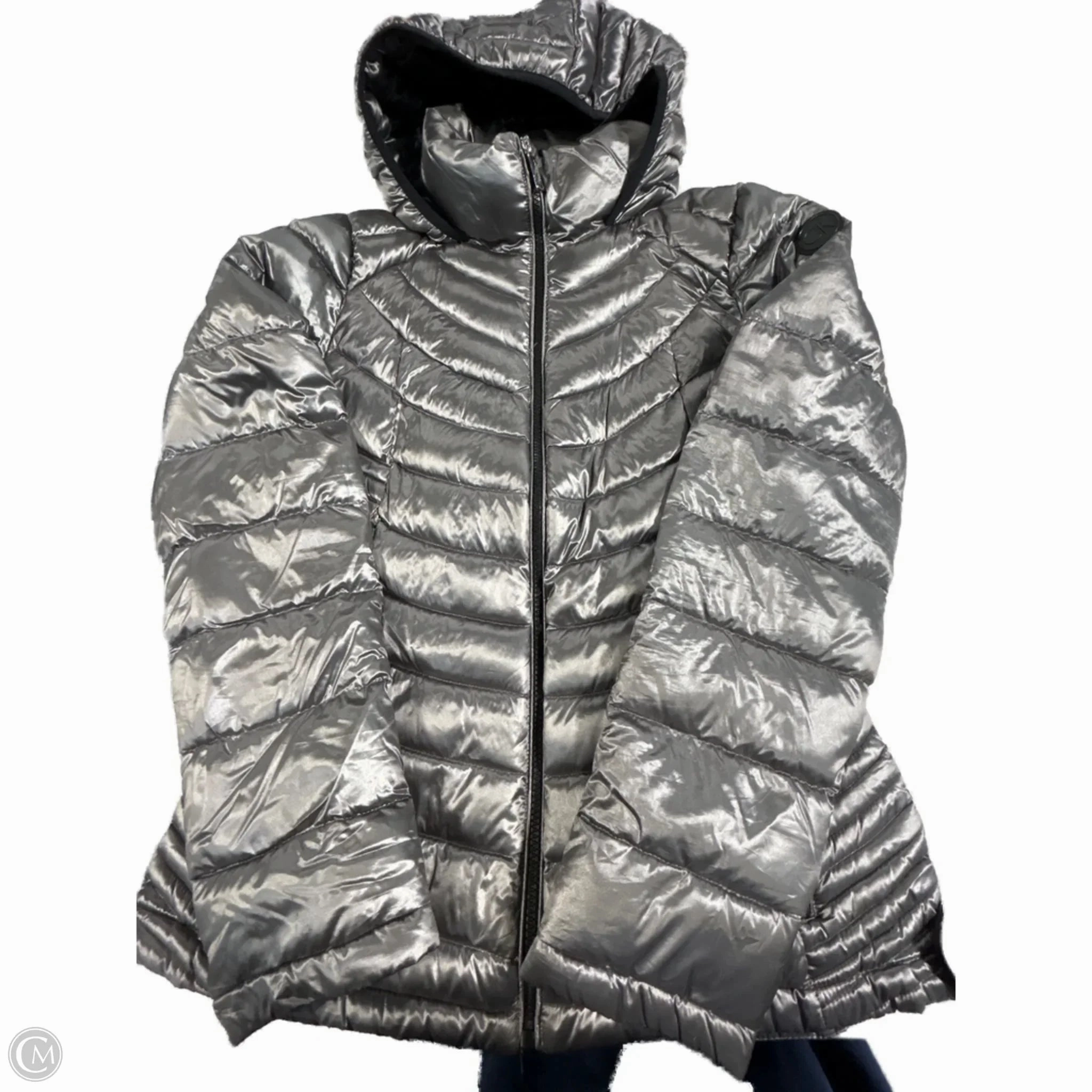 Water Repellent Fabric Ergonomic Articulation Coat Puffer & Quilted By Calvin Klein In Silver, Size: M
