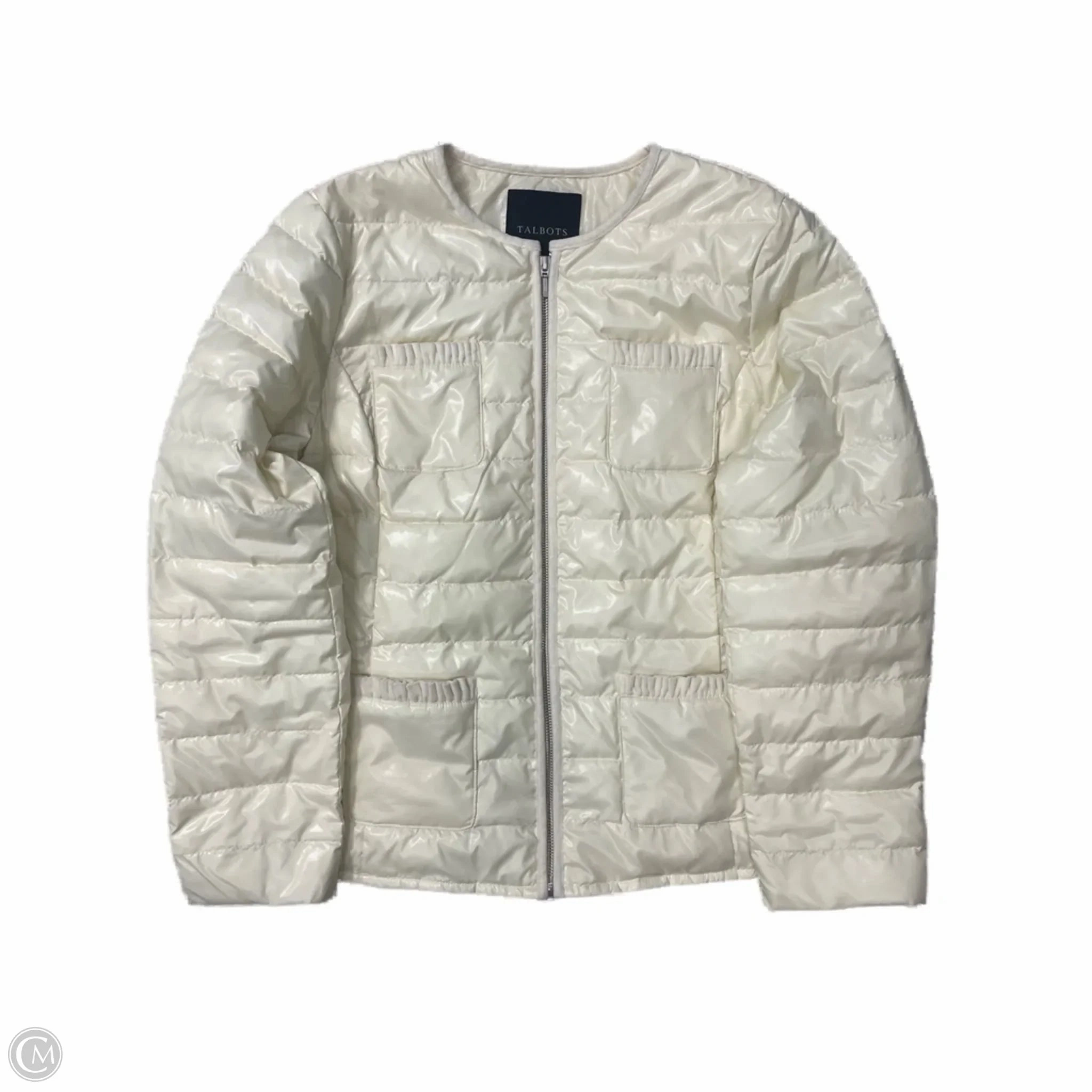 Designer Inspired Layered Ventilation Panels Coat Puffer & Quilted By Talbots In Cream, Size: L