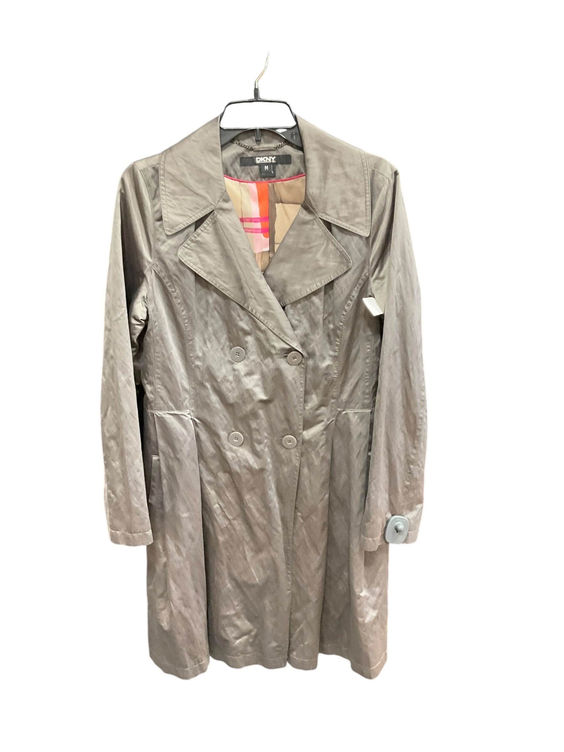 Foldable Collar Coat Raincoat By Dkny In Grey, Size: M