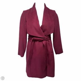 Formal Use Magnetic Closure Option Coat Wool Blend By Cole-haan In Maroon, Size: 8