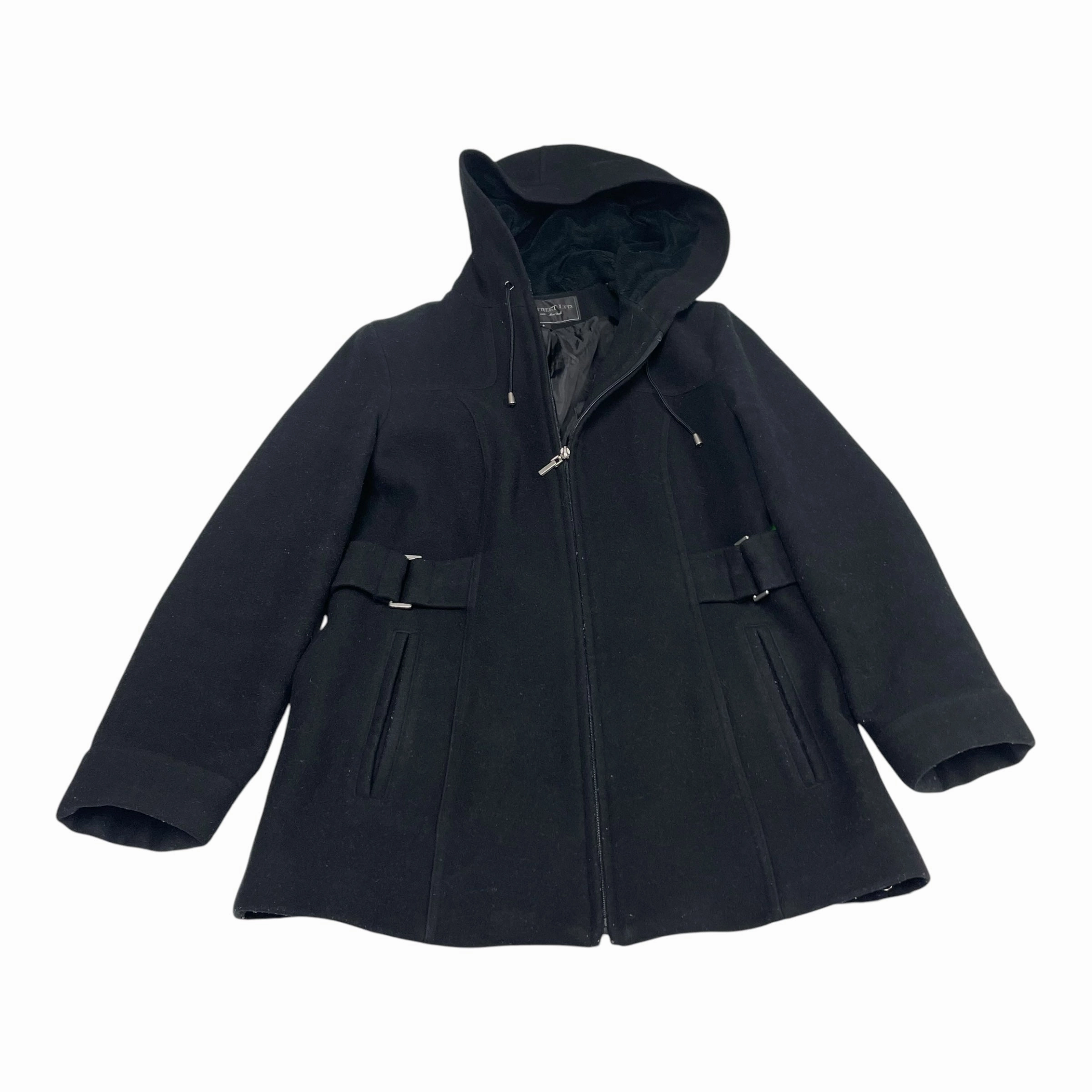 Flex Fit Design Smooth Zipper Track Coat Wool By Fleet Street In Black, Size: S