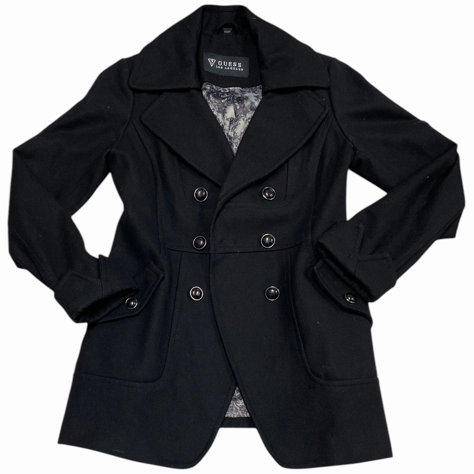 Coat Wool By Guess In Black, Size: S Flexible Material