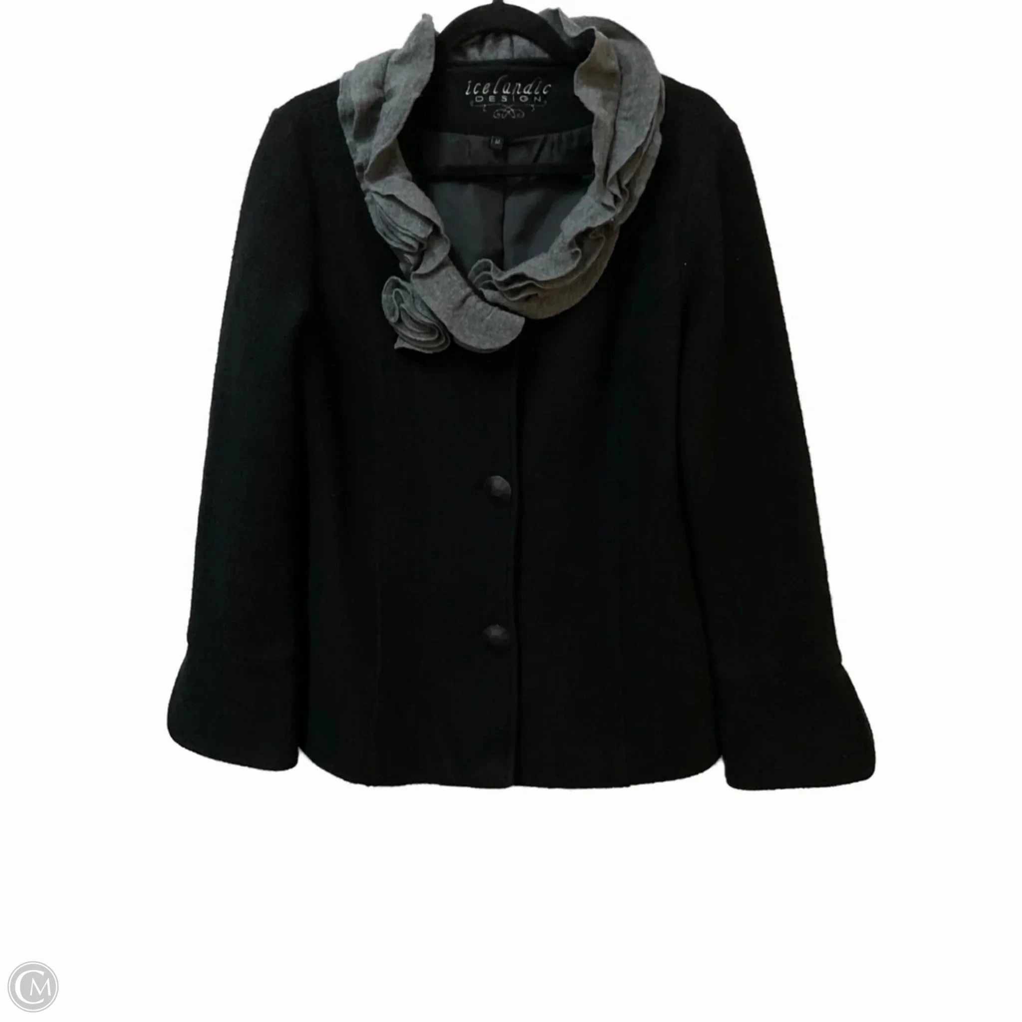 Modular Layering Ergonomic Drape Coat Wool By Icelandic Design In Black & Grey, Size: M