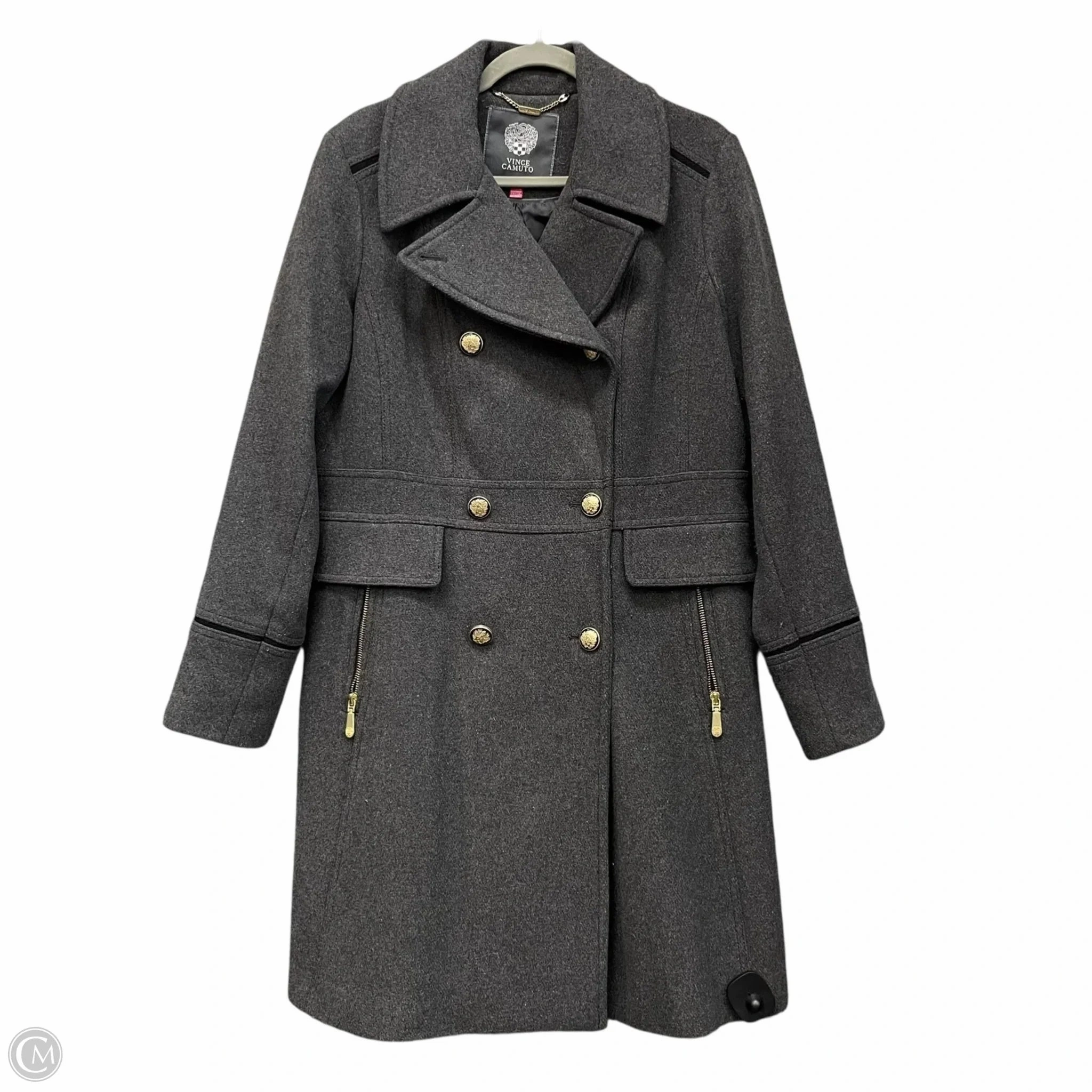 RibbedTrims Windproof Technology Coat Wool By Vince Camuto In Grey, Size: Xl