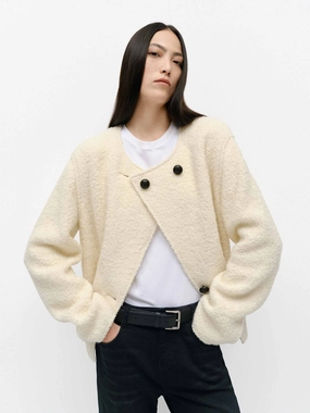 Collarless Boucle Knit Coat Hike Fit