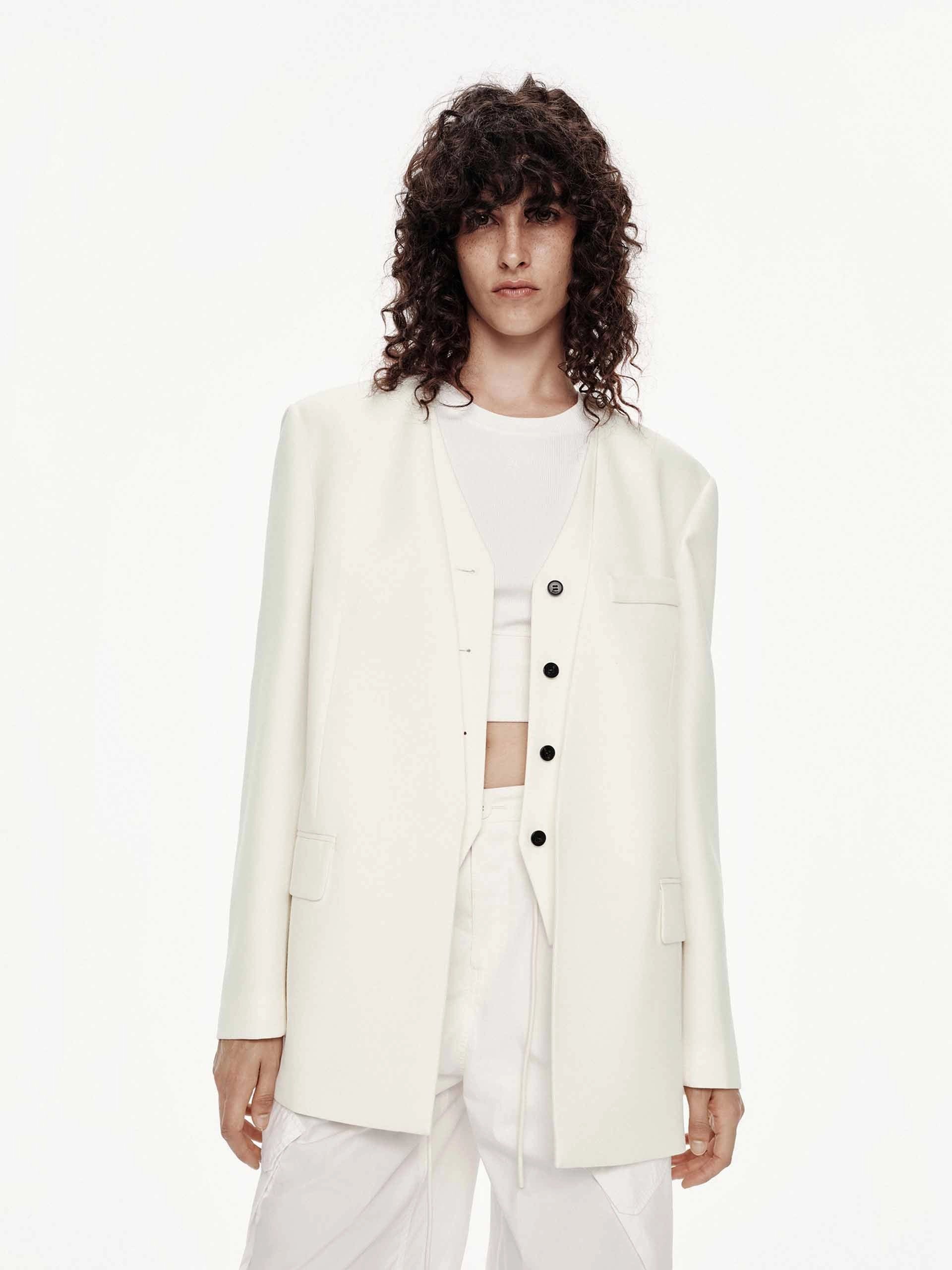 Collarless Layered Blazer Snow Day Weatherproof Shell