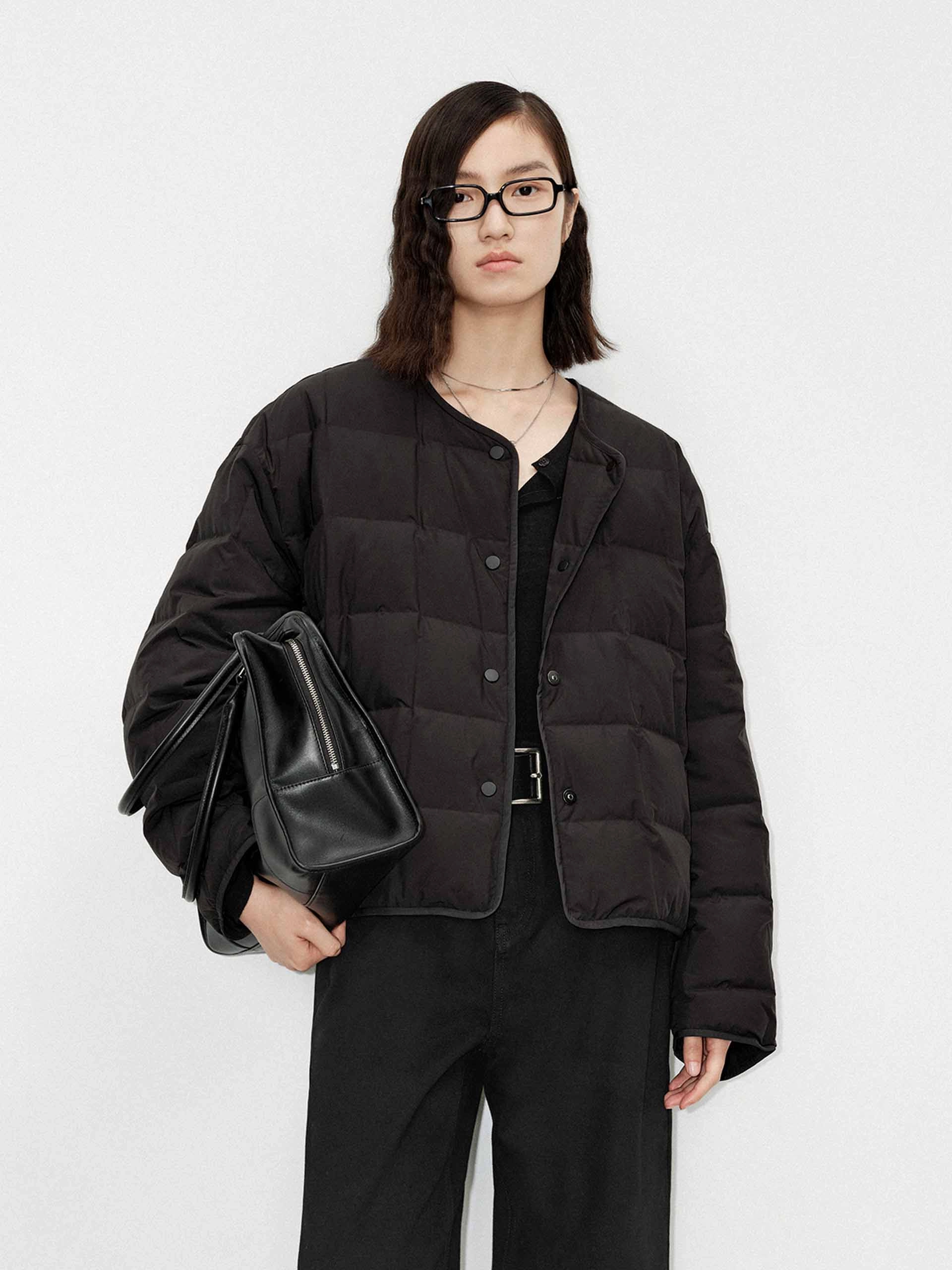 Collarless Quilted Puffer Jacket Smart Casual