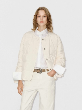 Collarless Quilted Puffer Jacket Weatherproof Technology