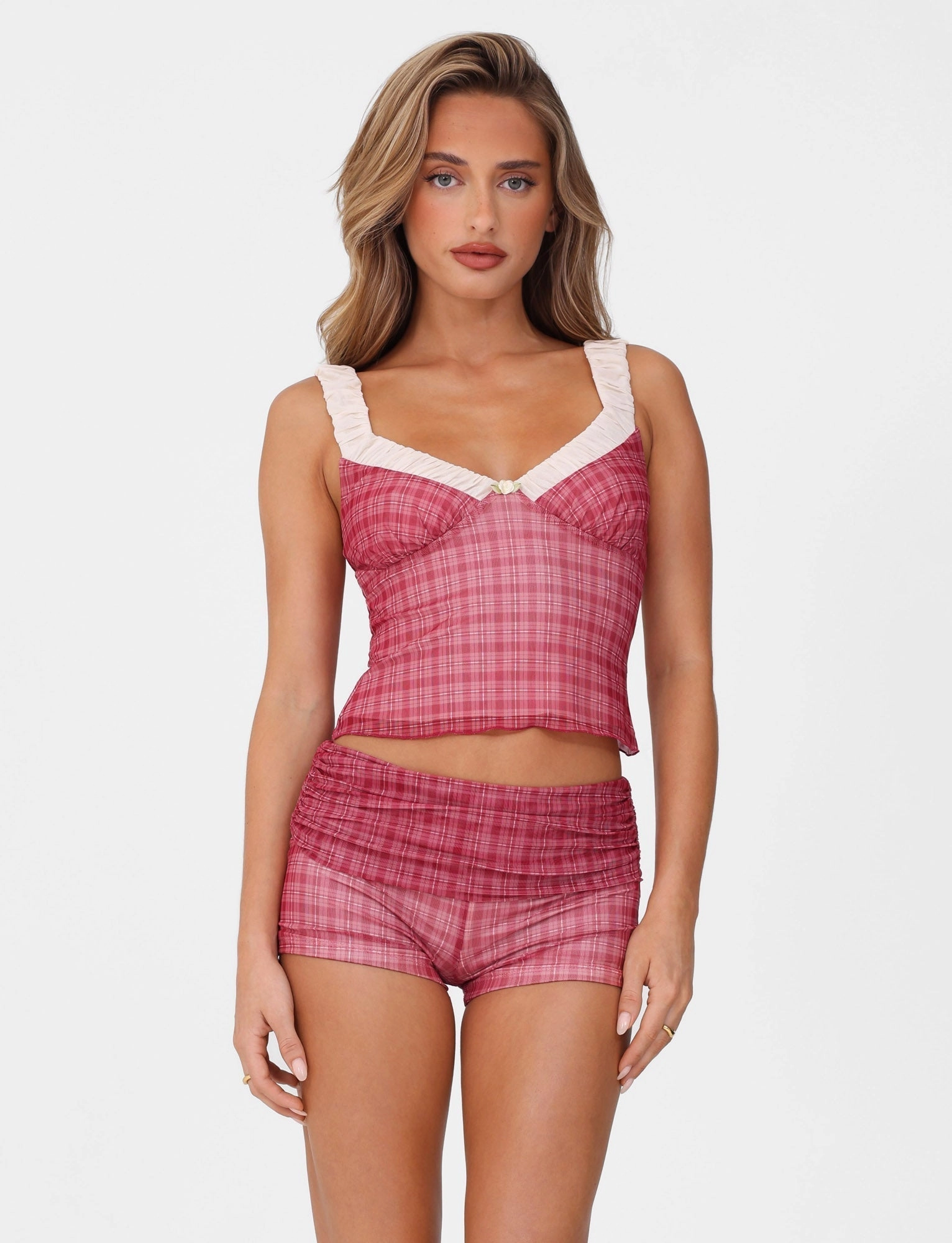 Relaxed Style AMARAN SHORT - RED : RED CHECK