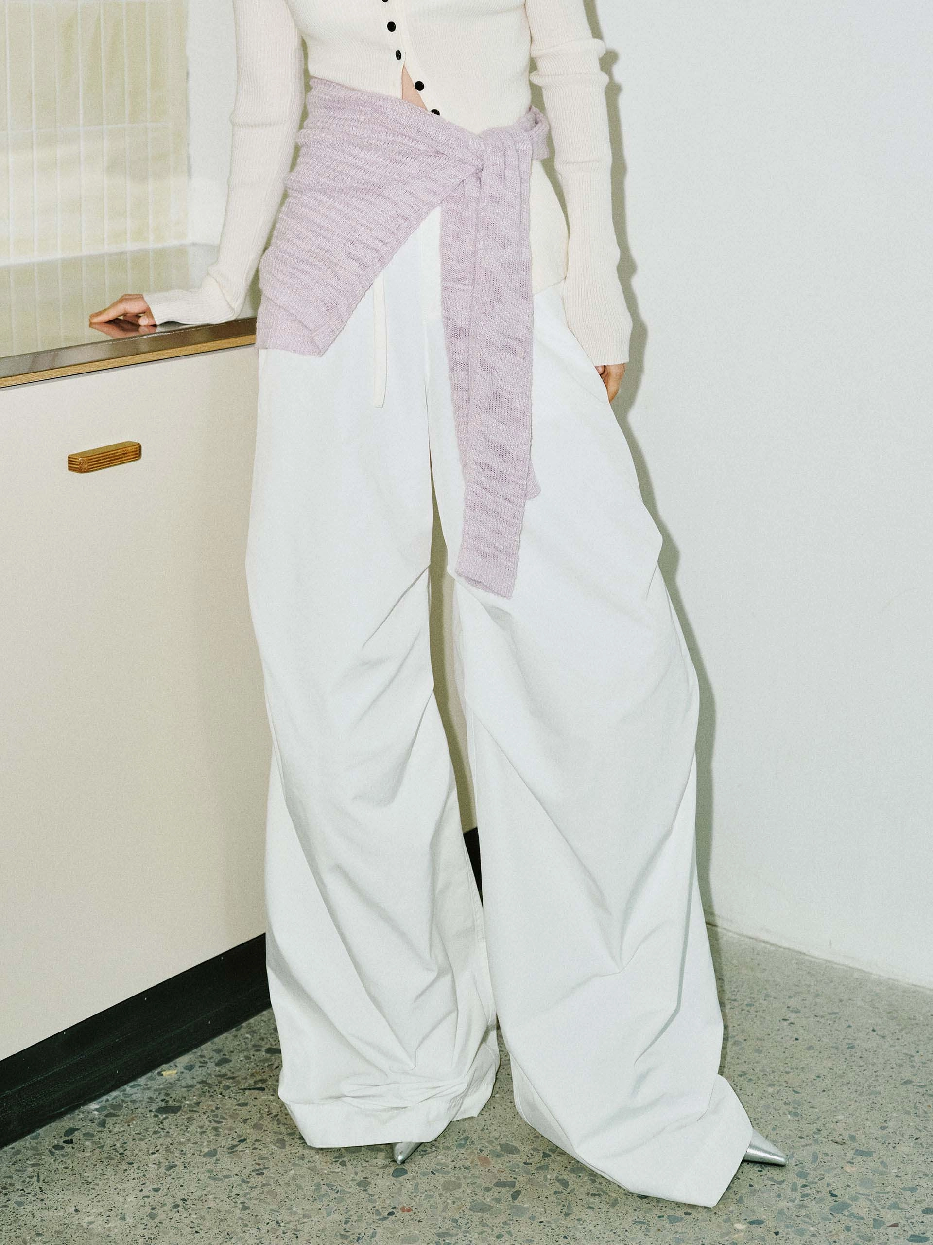 Sporty Fit Design Chilly Wear Pleated Wide Leg Cargo Pants