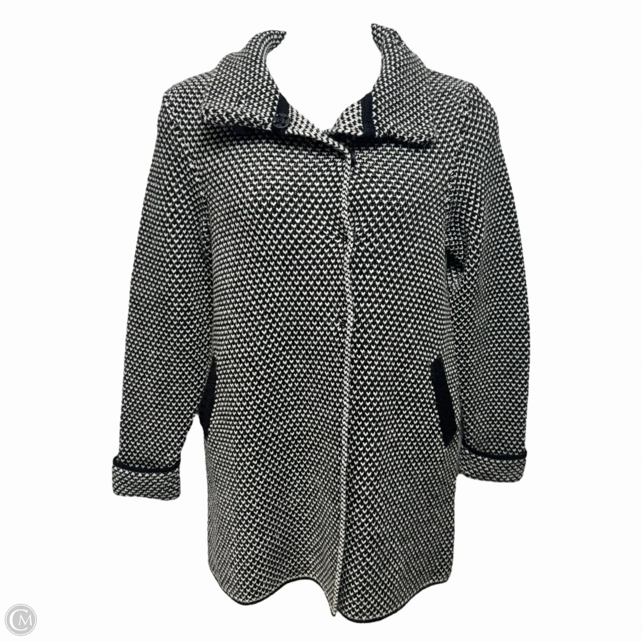 Wool Blend Italian Sweater Coat By Le Maglie Di Sofia In Black & White, Size: L Waterproof Zipper