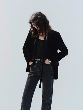 Flexible Elbow Patches Single Breasted Velvet Blazer