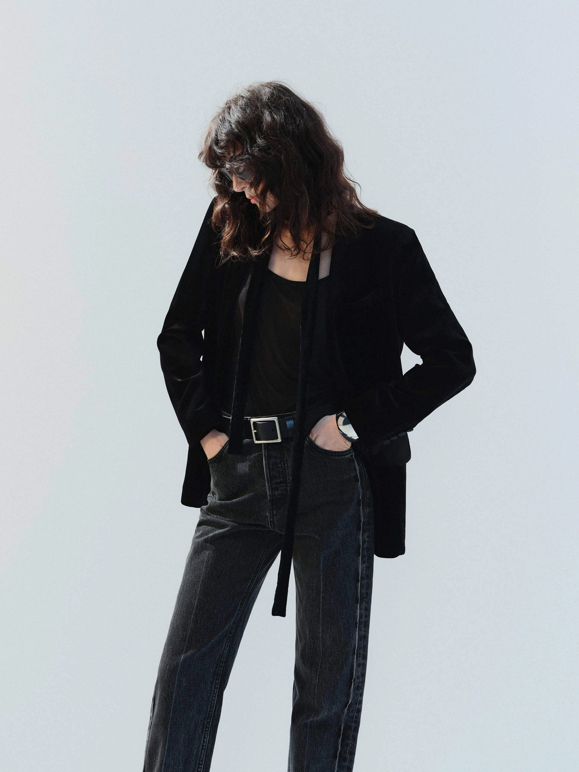 Bomber Cut Reflective Trim Single Breasted Velvet Blazer