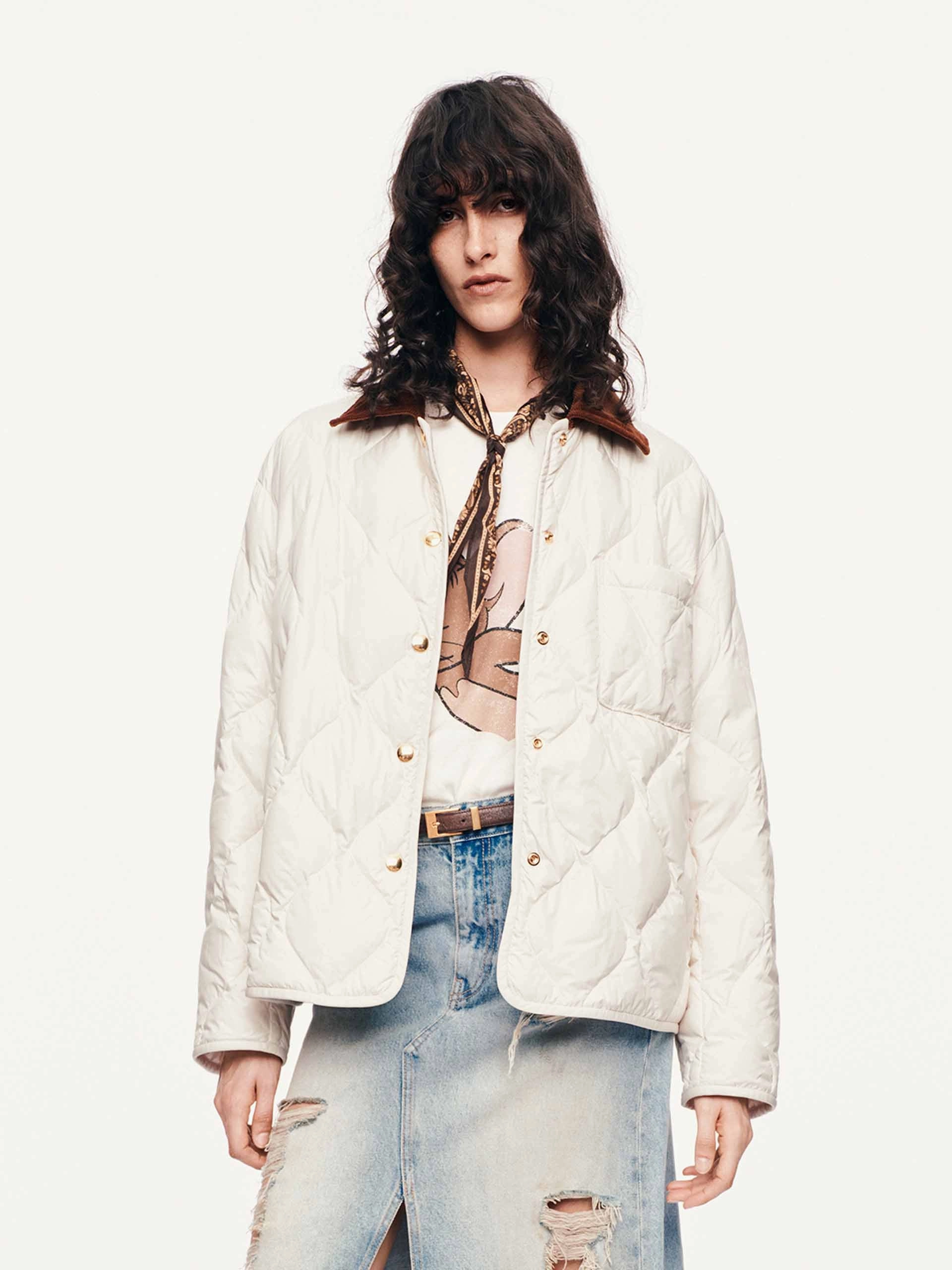 Contrast Collar Down Jacket Pastel Shade Temperature Regulating Tech