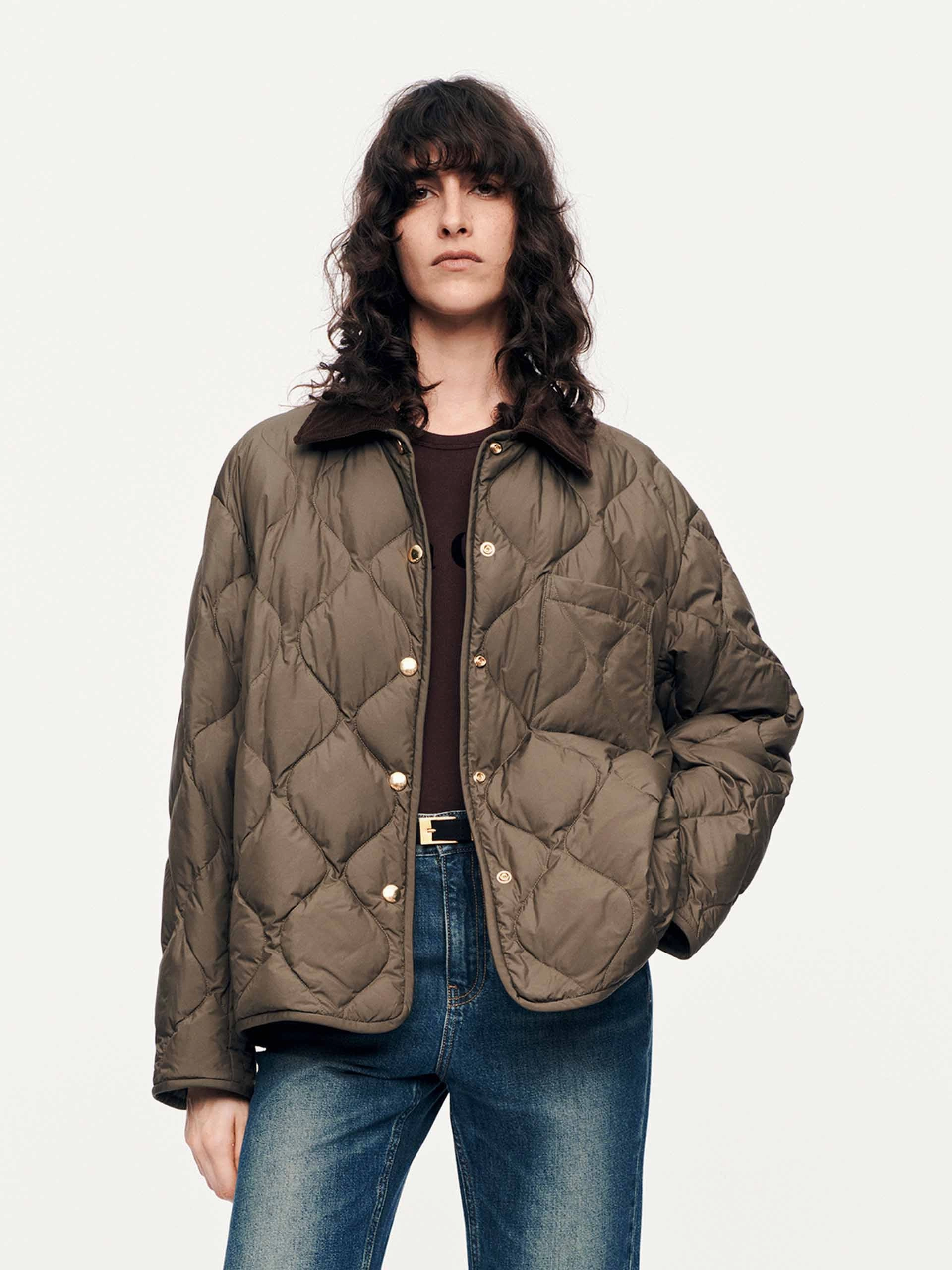 Contrast Collar Down Jacket Quilted Interior Snag Free Zipper Technology