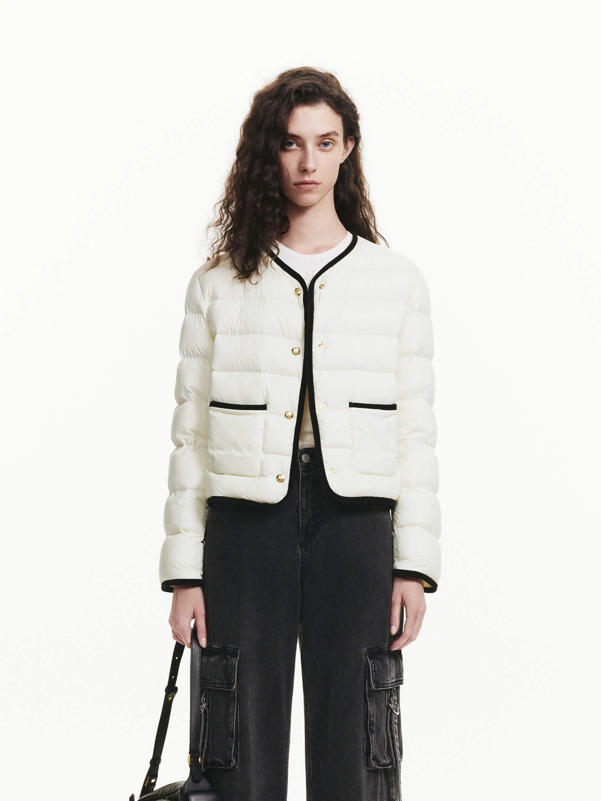 Contrast Quilted Cropped Jacket Teflon Coated Noise Reduced Fabric