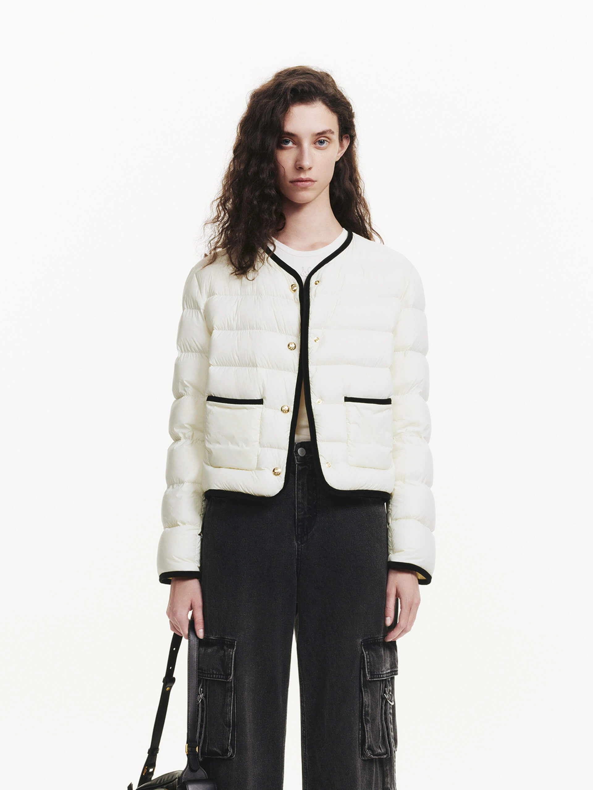 Contrast Quilted Cropped Jacket Stylish Chill Piece